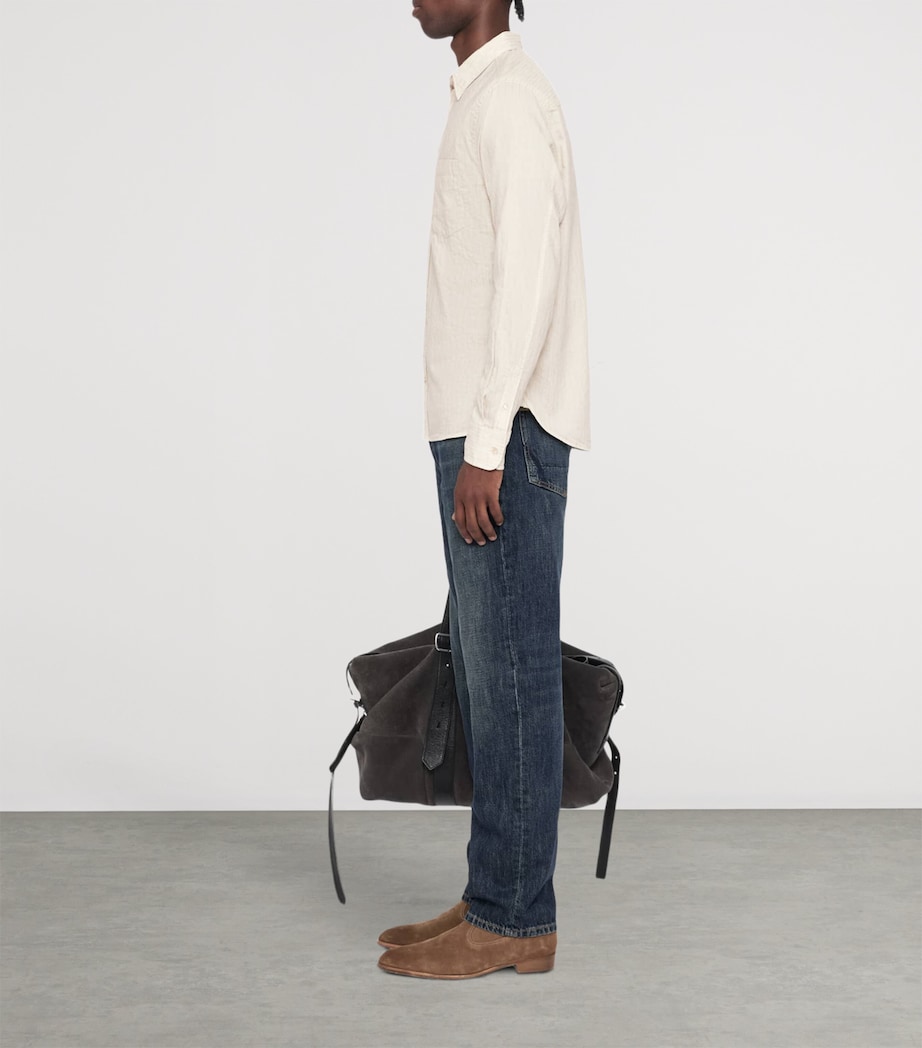 AllSaints Mens Organic Cotton Stripe Judd Shirt Cream Taupe Image 6