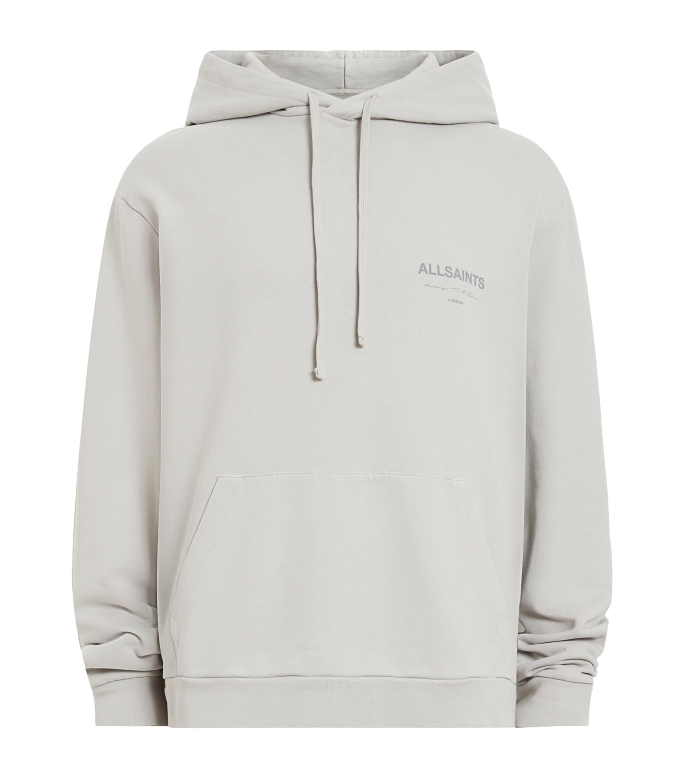 Allsaints Mens Carbon Grey Future Relaxed-fit Logo-print Cotton Hoody In Gray