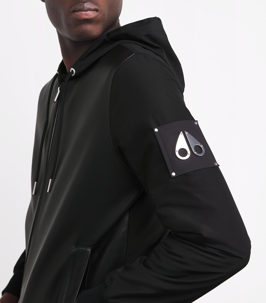 Leather Hooded Bomber Jacket BLACK/BLACK - 313 Image 6