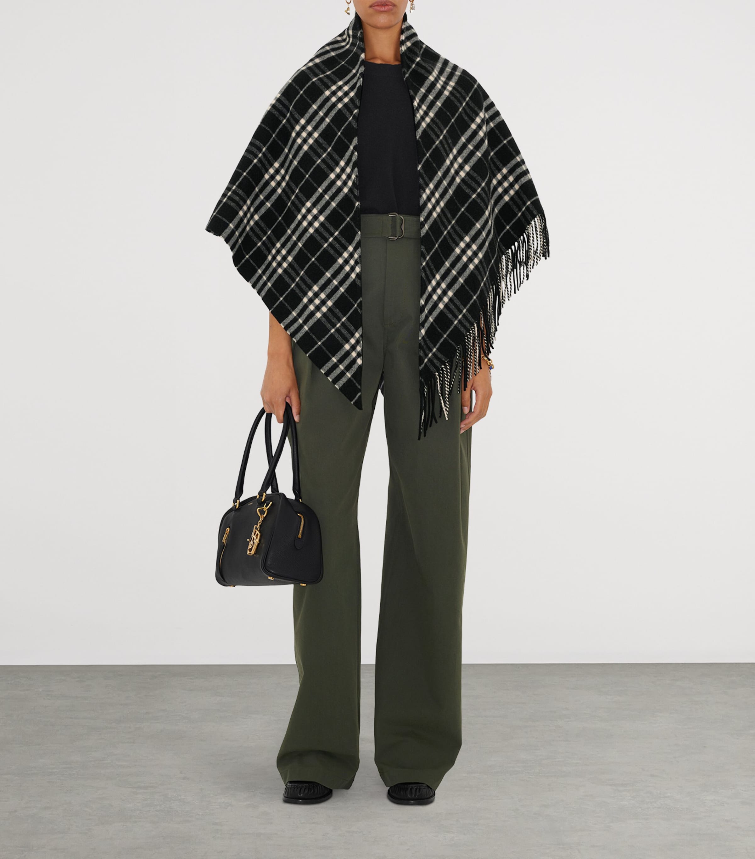 Wool-Cashmere Check Cape BLACK/CALICO IP CHK Image 2