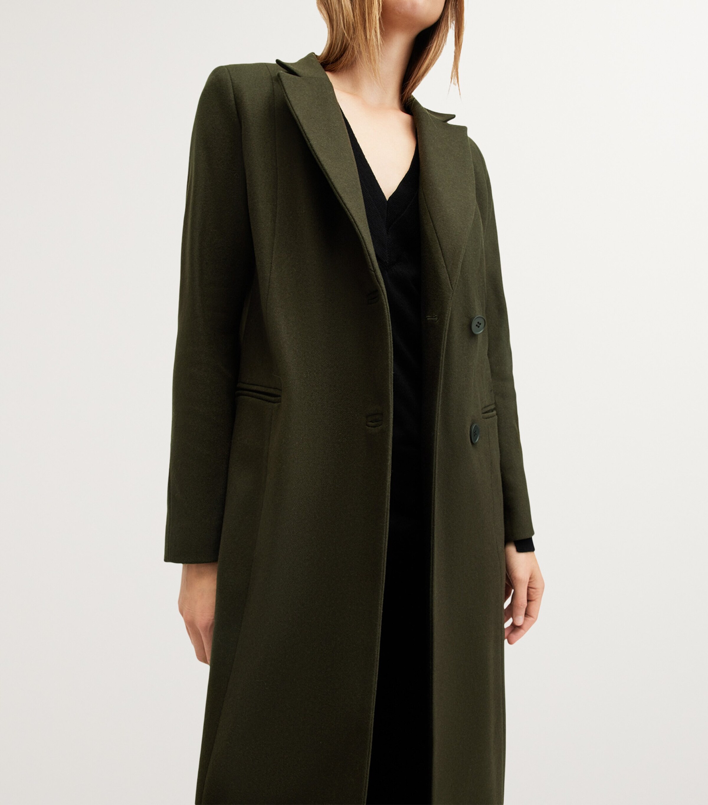 AllSaints Womens Wool-Blend Sonnie Coat Khaki Green Image 6