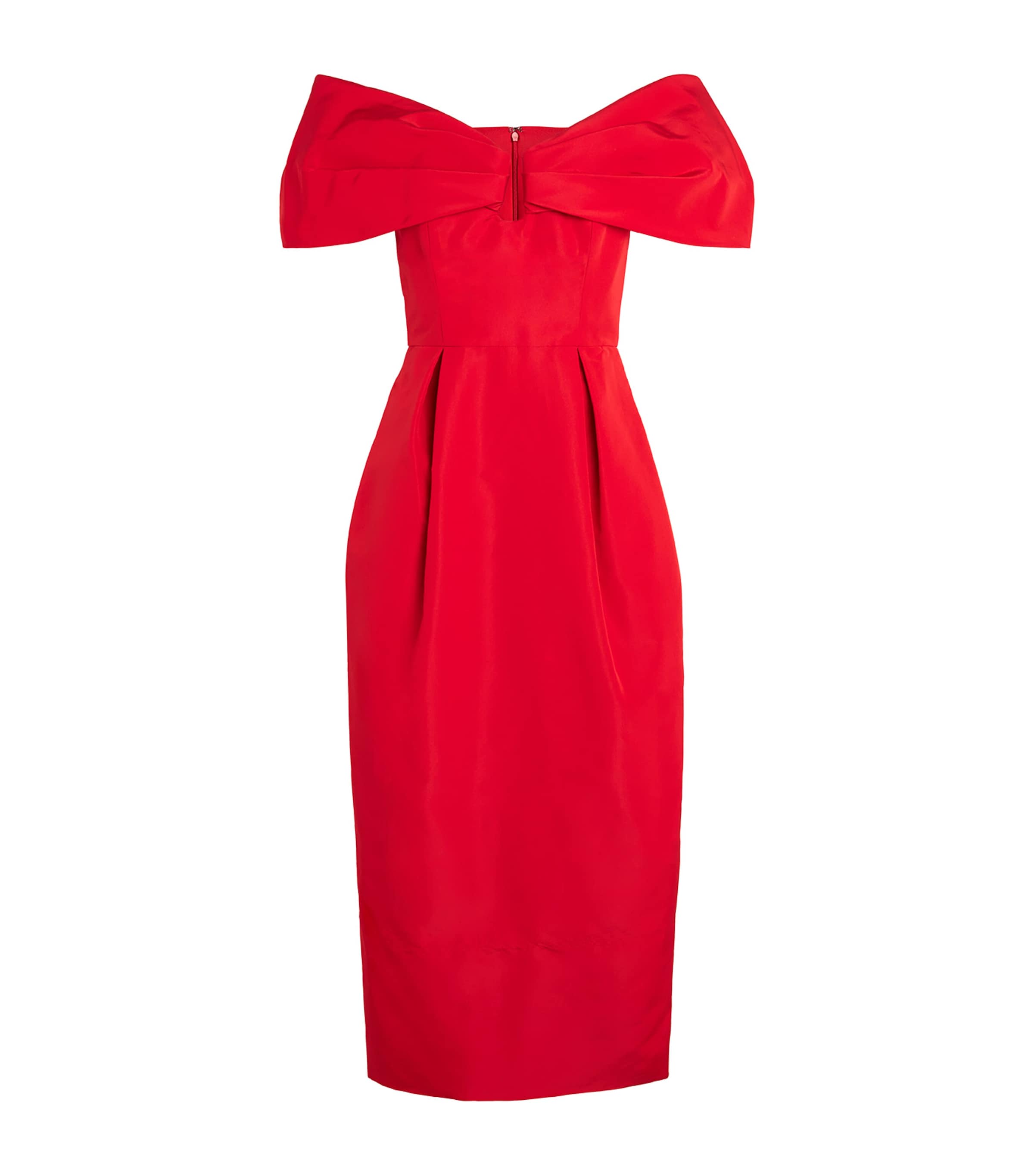 Carolina Herrera Off-the-shoulder Pleated Silk-faille Midi Dress In Red