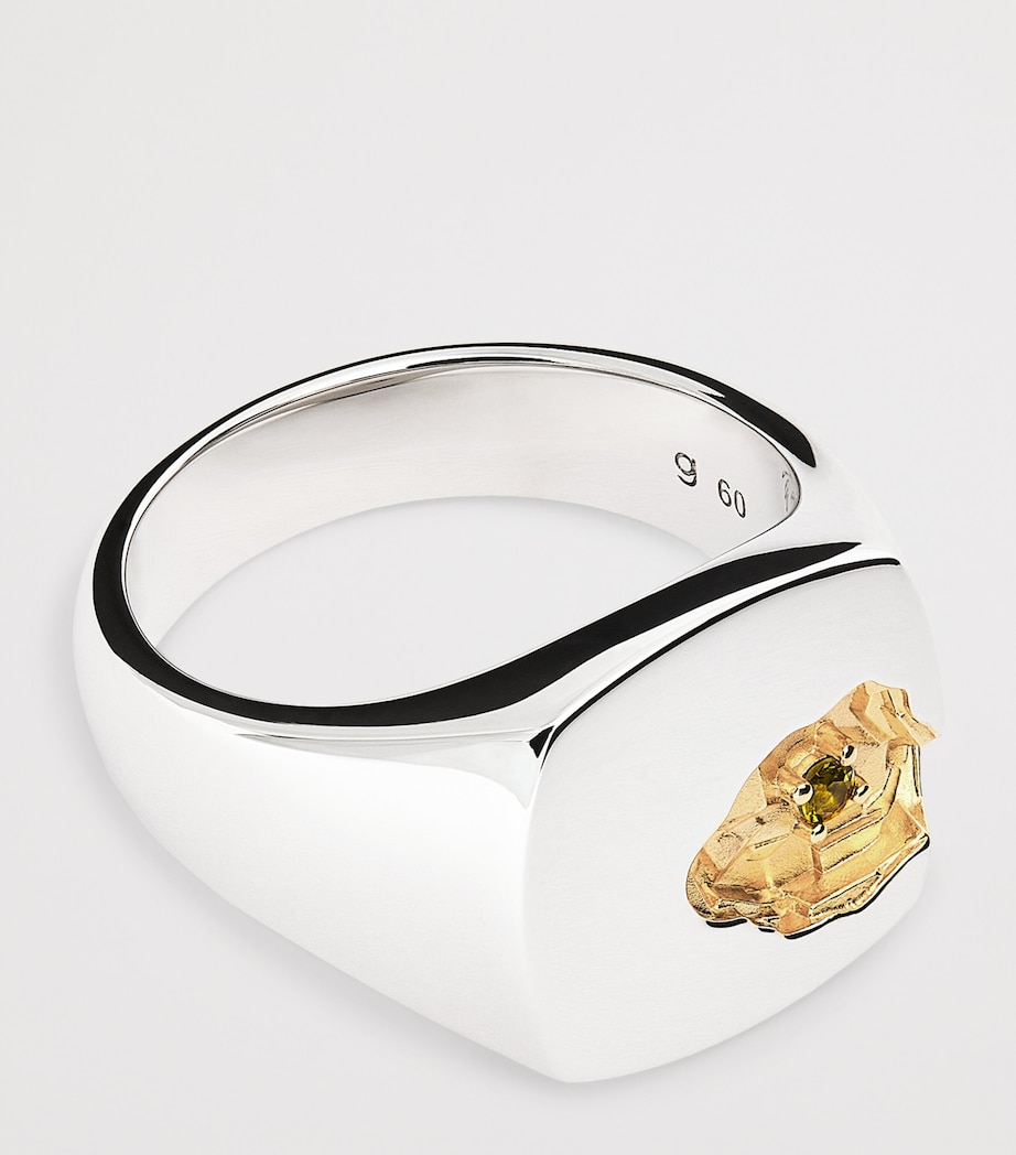 Sterling Silver and Tourmaline Mined Ring S925 / 18KGOLD Image 4