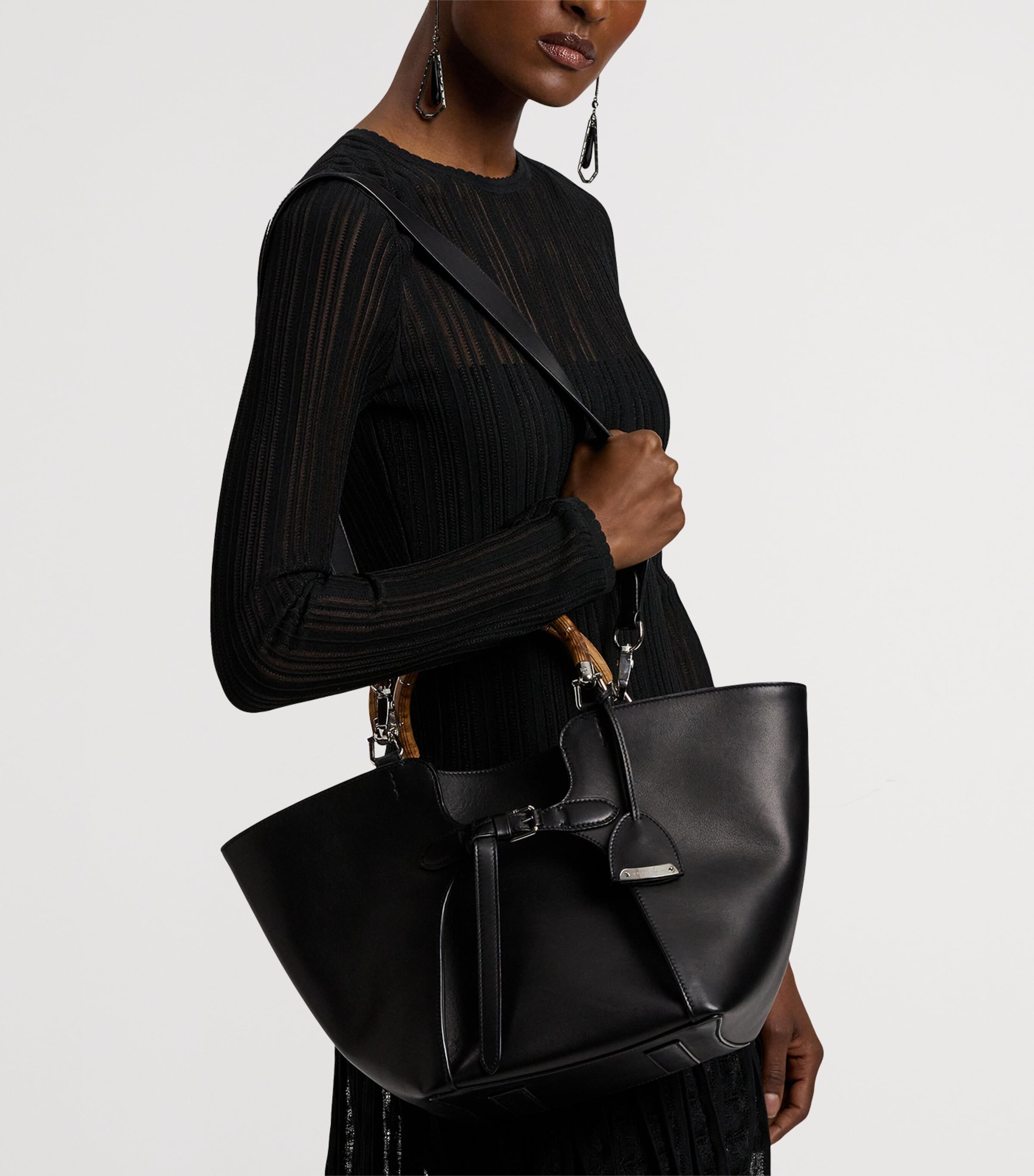 バッグ Lauren Ralph Lauren Black Leather Tote Ralph Lauren Collection Black Leather Ralph Tote Bag