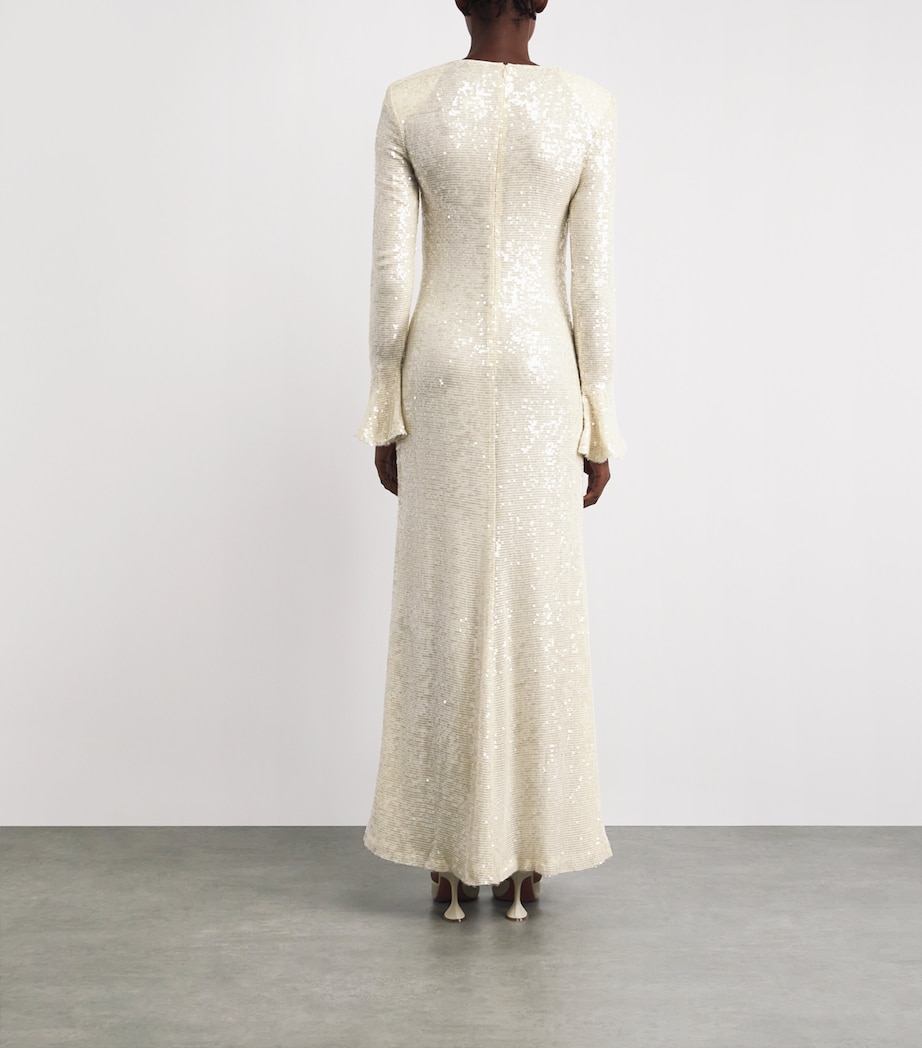 LAPOINTE Womens Sequin Flared-Sleeve Maxi Dress Cream Image 4