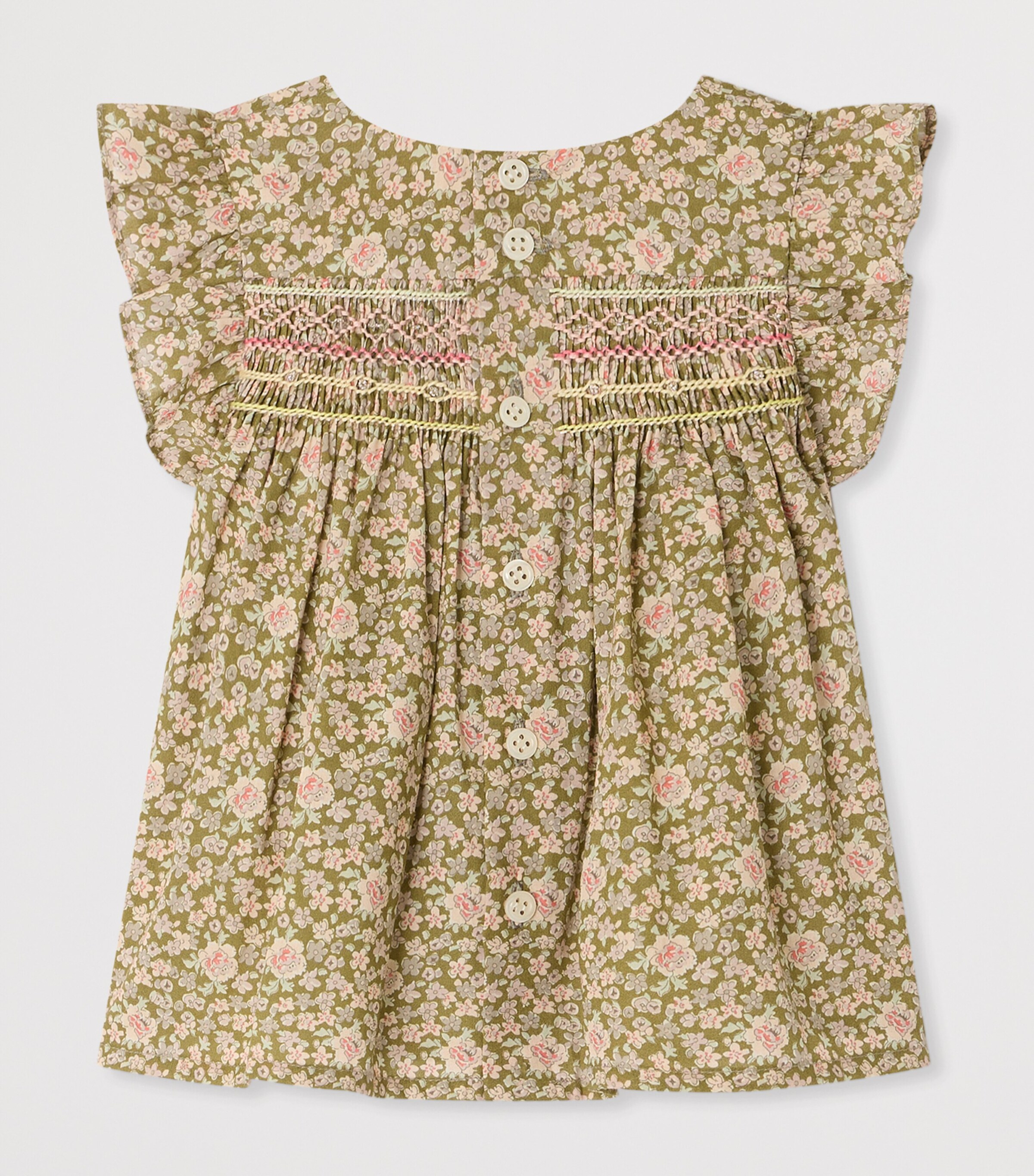 Bonpoint Cotton Floral Frill-Detail Blouse (6-18 Months) Fleurs Tilleul Image 2