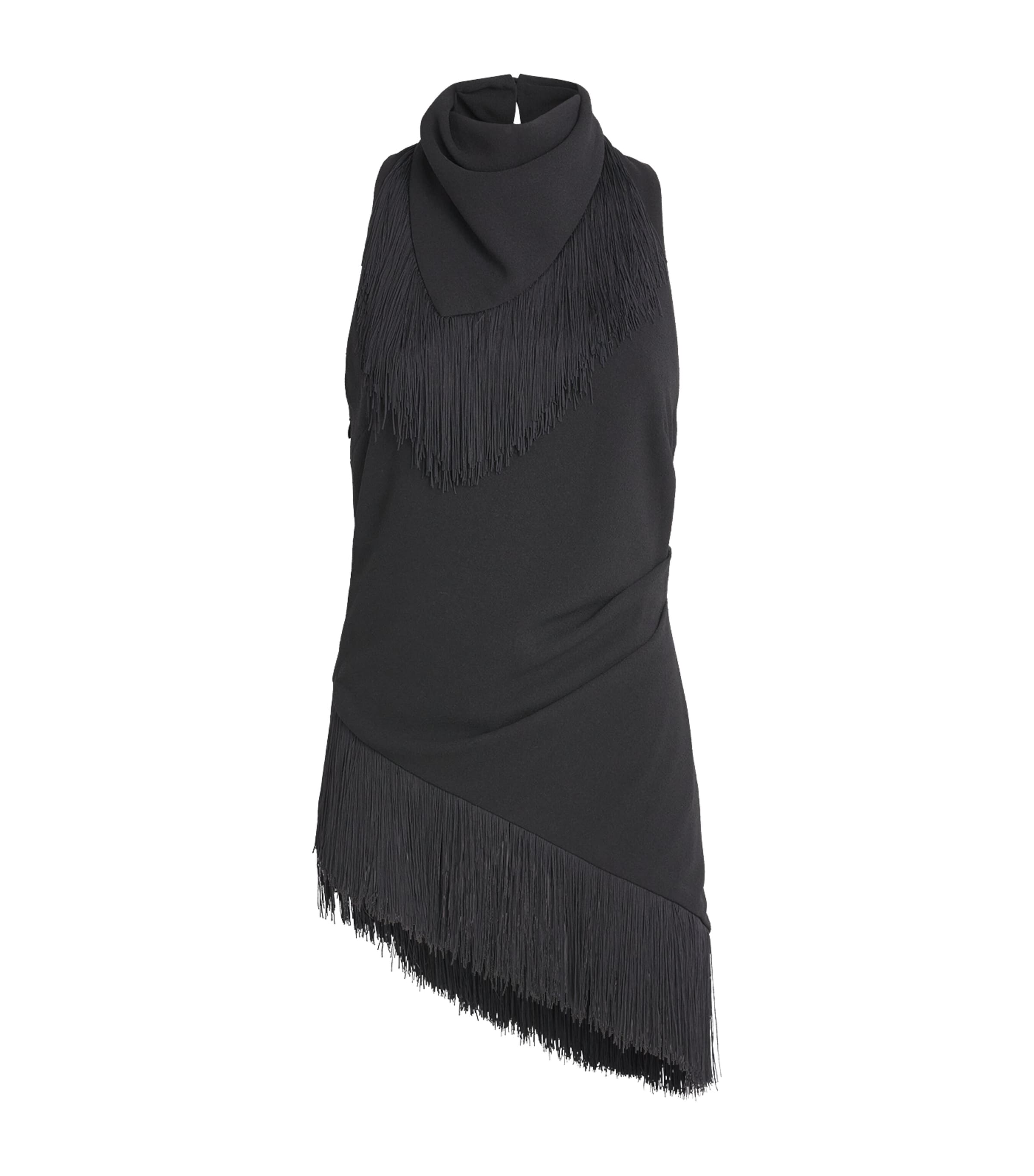 CAMILLA AND MARC Womens Fringed Asymmetric Dune Top Dblk Black Image 1