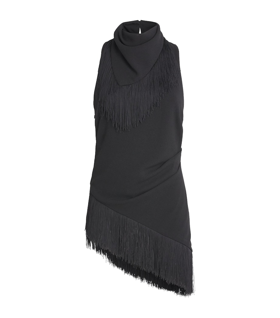 CAMILLA AND MARC Womens Fringed Asymmetric Dune Top Dblk Black Image 1