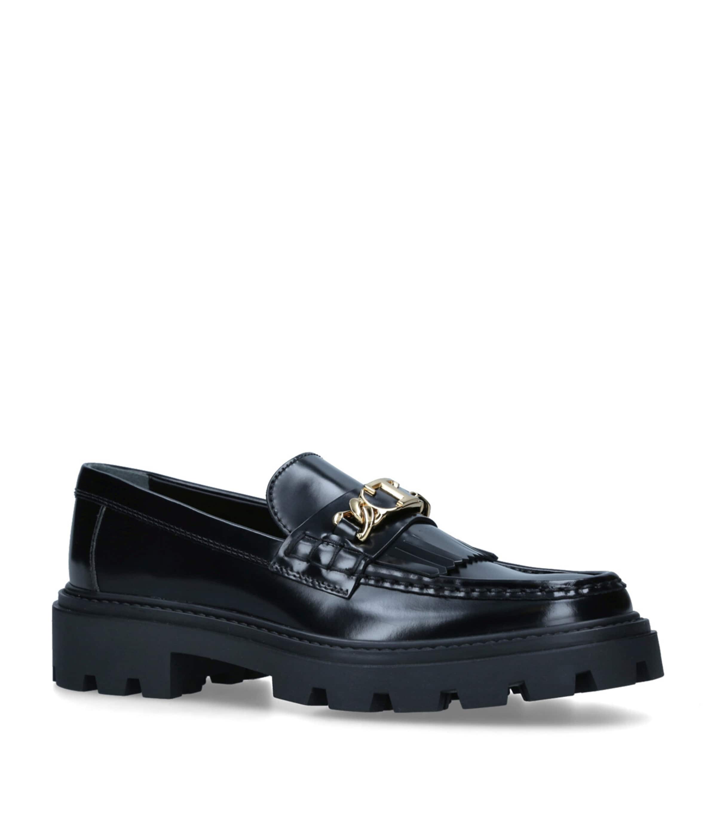 Leather Gomma Frangia Loafers BLACK Image 3