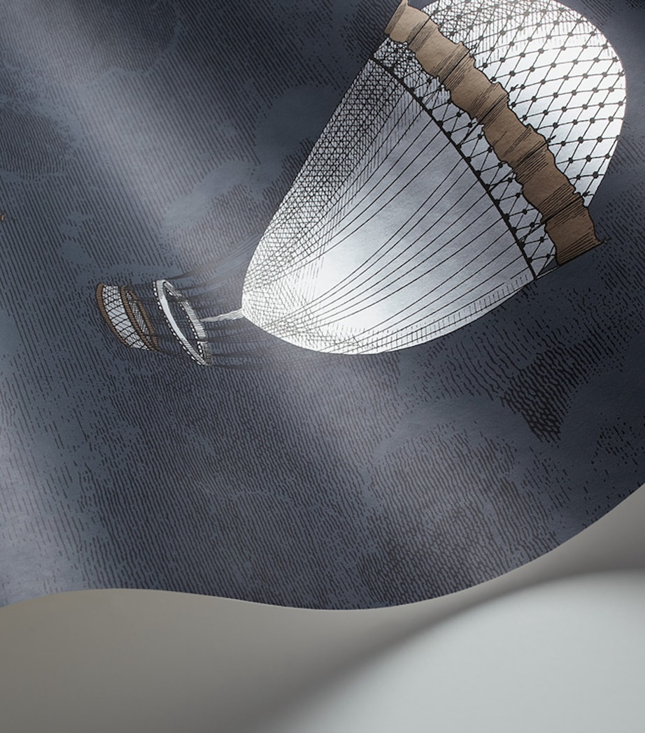 x Fornasetti Set of 2 Macchine Volanti Wallpaper Rolls SLATE BLUE&METALLIC Image 2