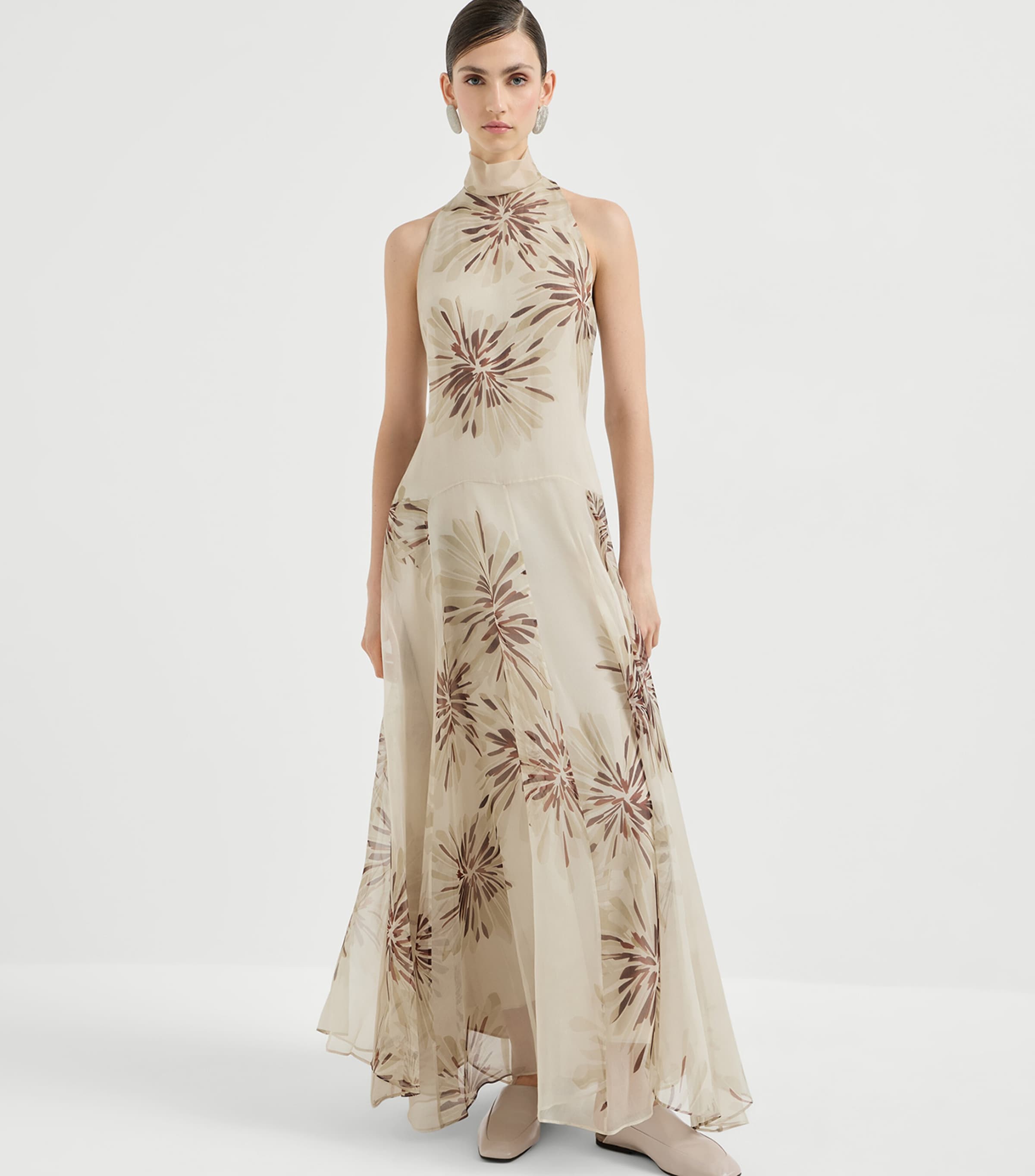 Brunello Cucinelli Womens Silk Halterneck Floral Maxi Dress Image 2