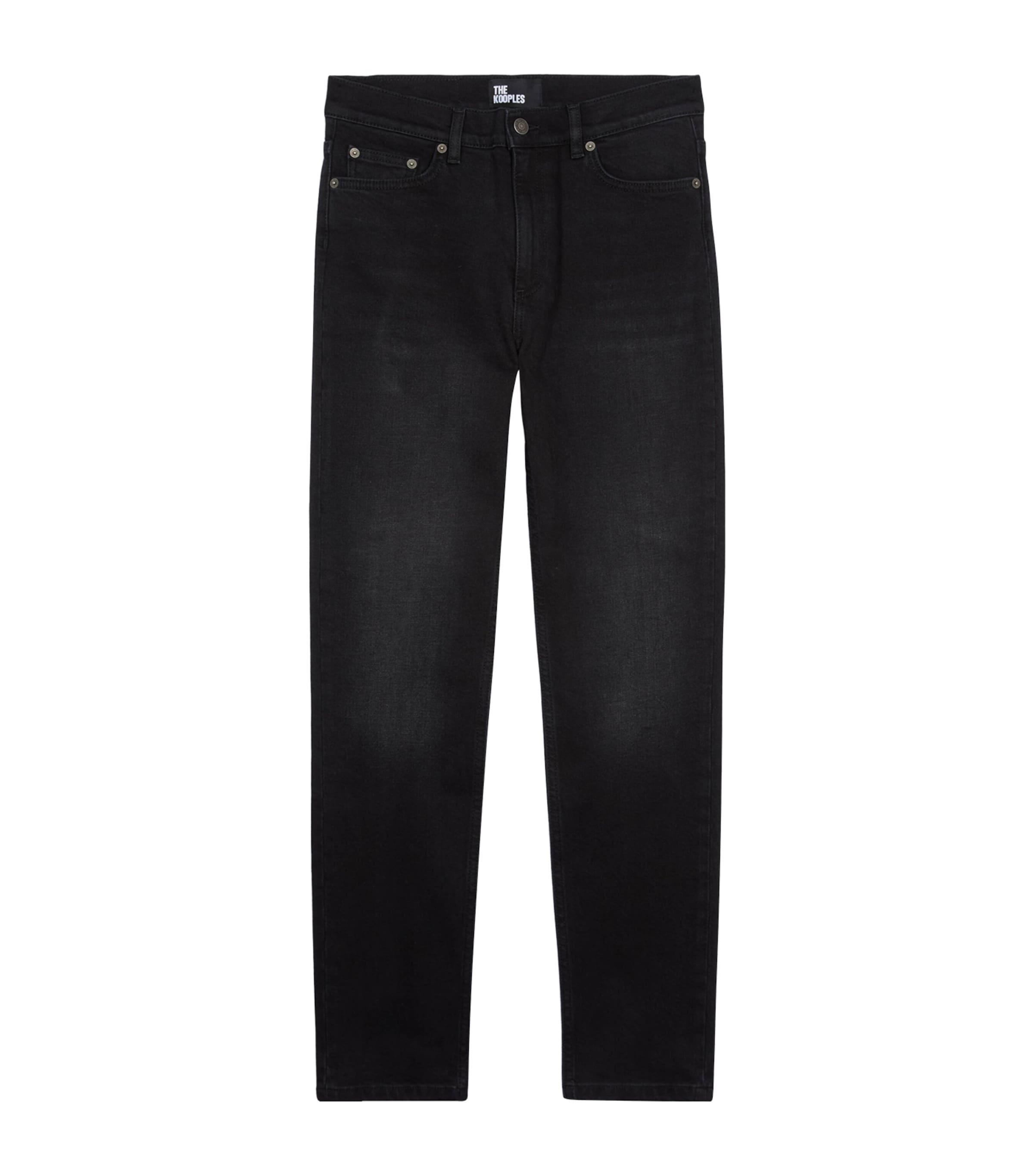 The Kooples Womens Black Washed Logo-patch Slim-leg Mid-rise Stretch-denim Jeans In Black