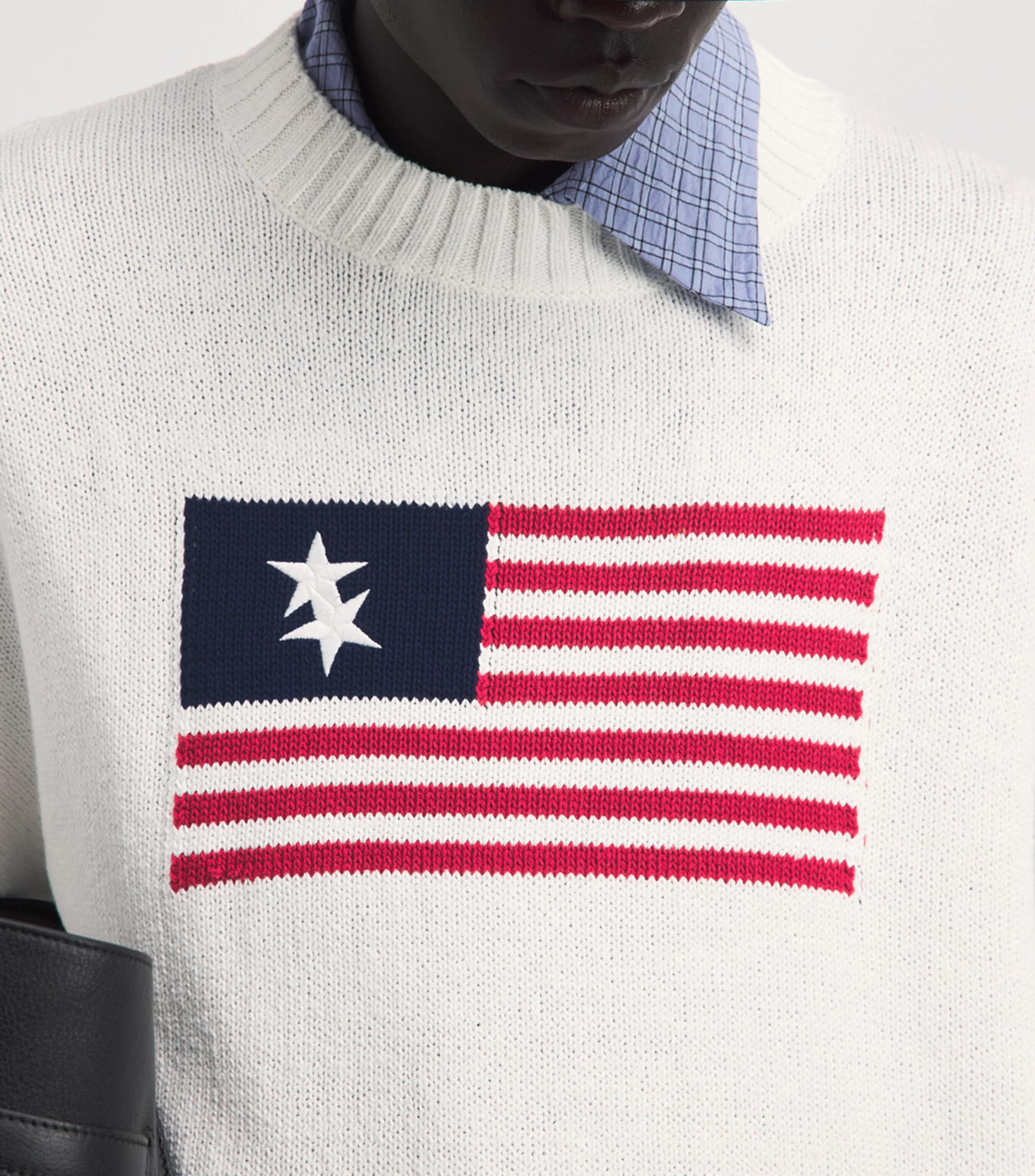 Cole Buxton Mens Cotton Two-Star Flag Sweater Vintage White Image 3