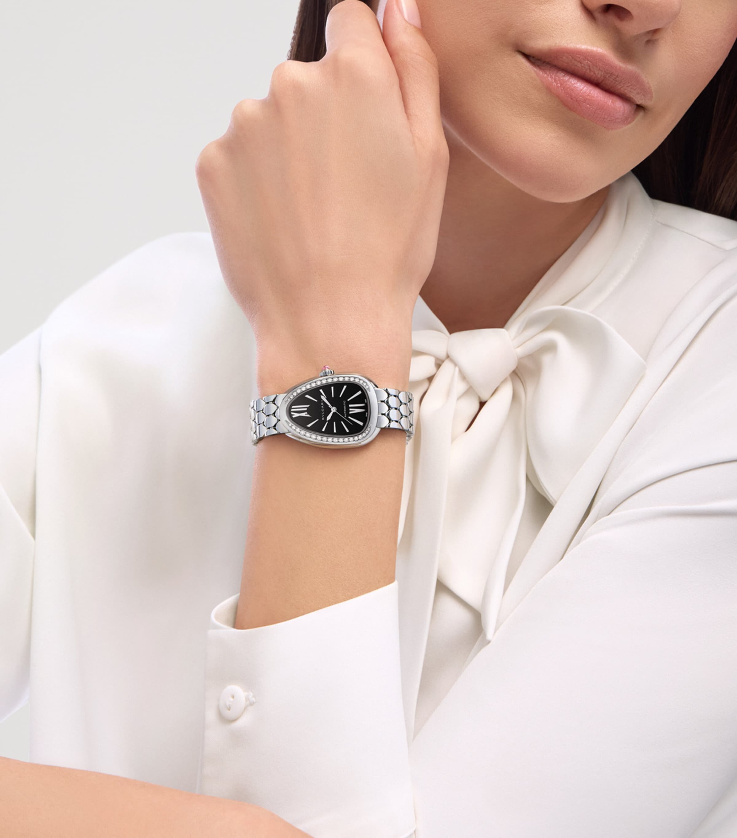 Stainless Steel and Diamond Serpenti Seduttori Watch 34mm BLACK Image 5