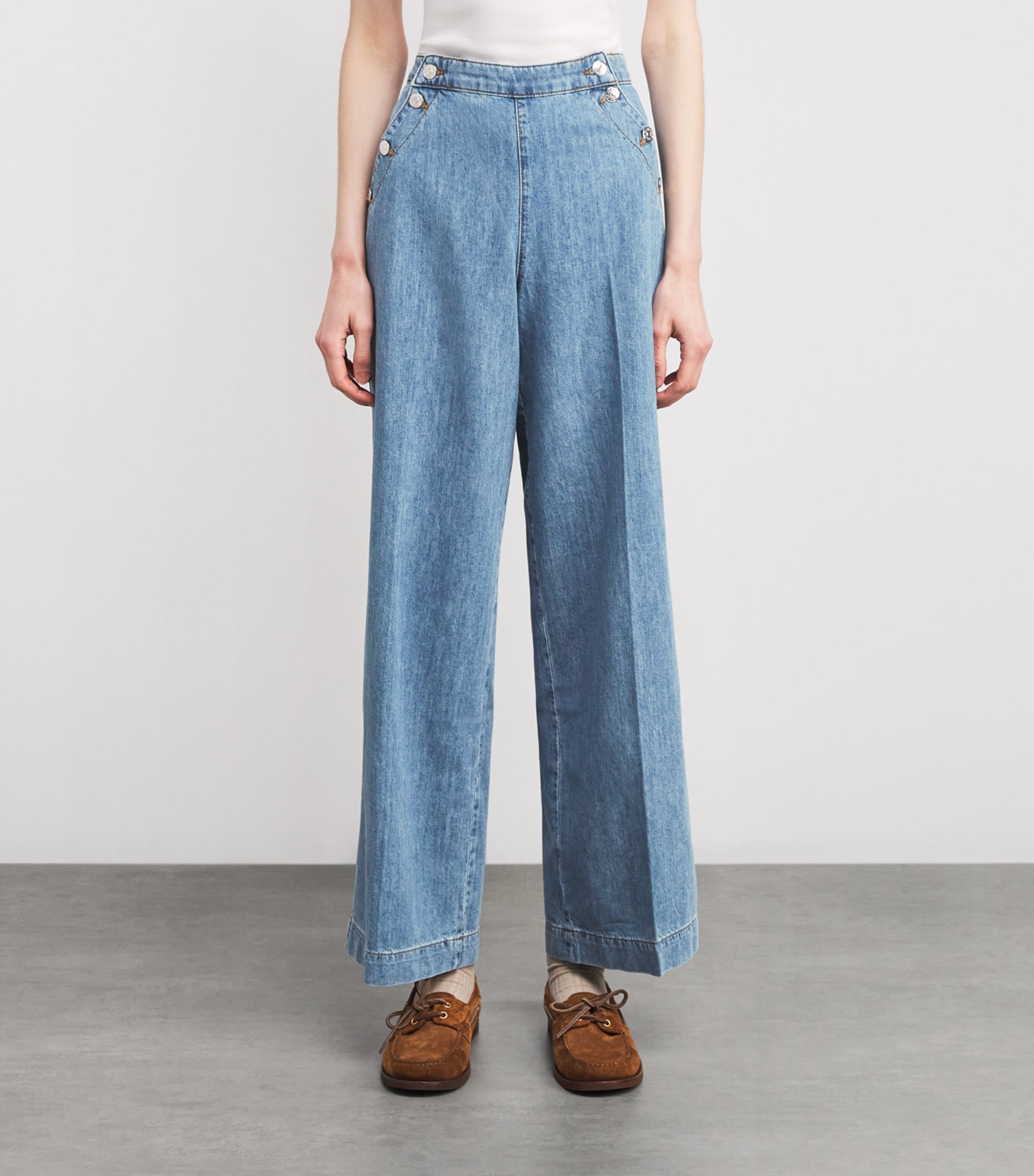 Button-Up-Panel Wide-Leg Jeans LIGHT BLUE DENIM Image 3