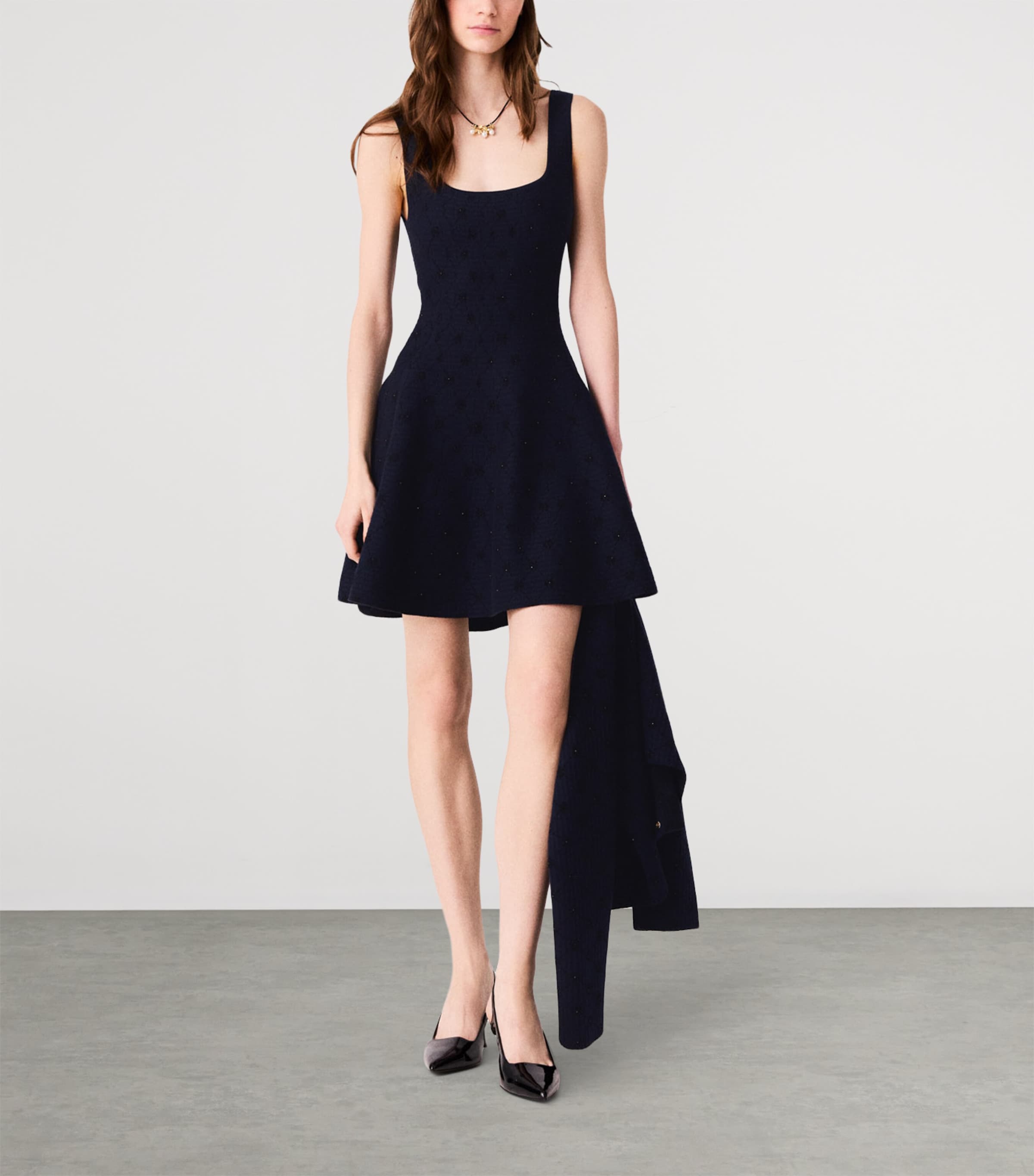 Maje Womens Embellished Jacquard Mini Dress Navy Image 2