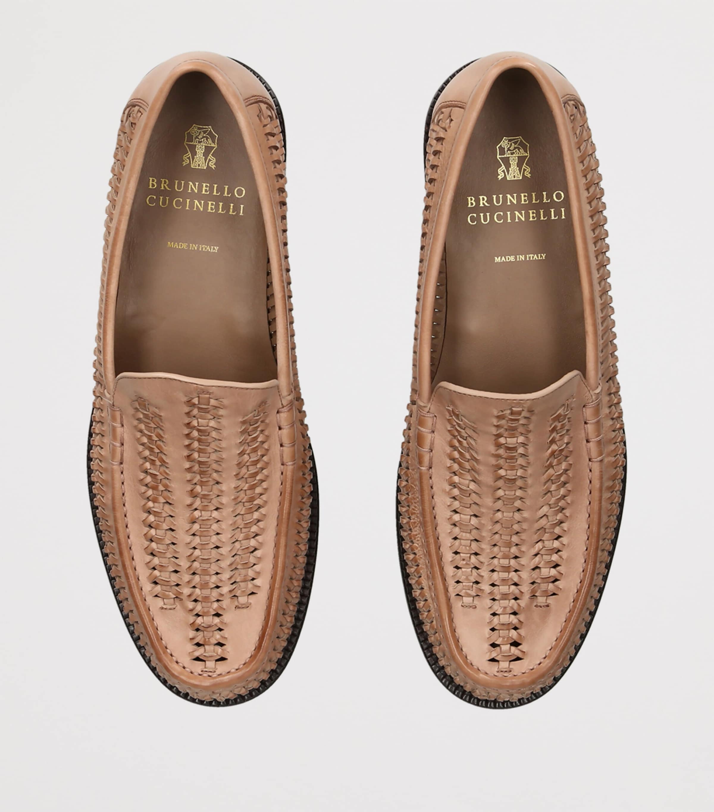 Brunello Cucinelli Leather Woven Loafers Brown Image 4