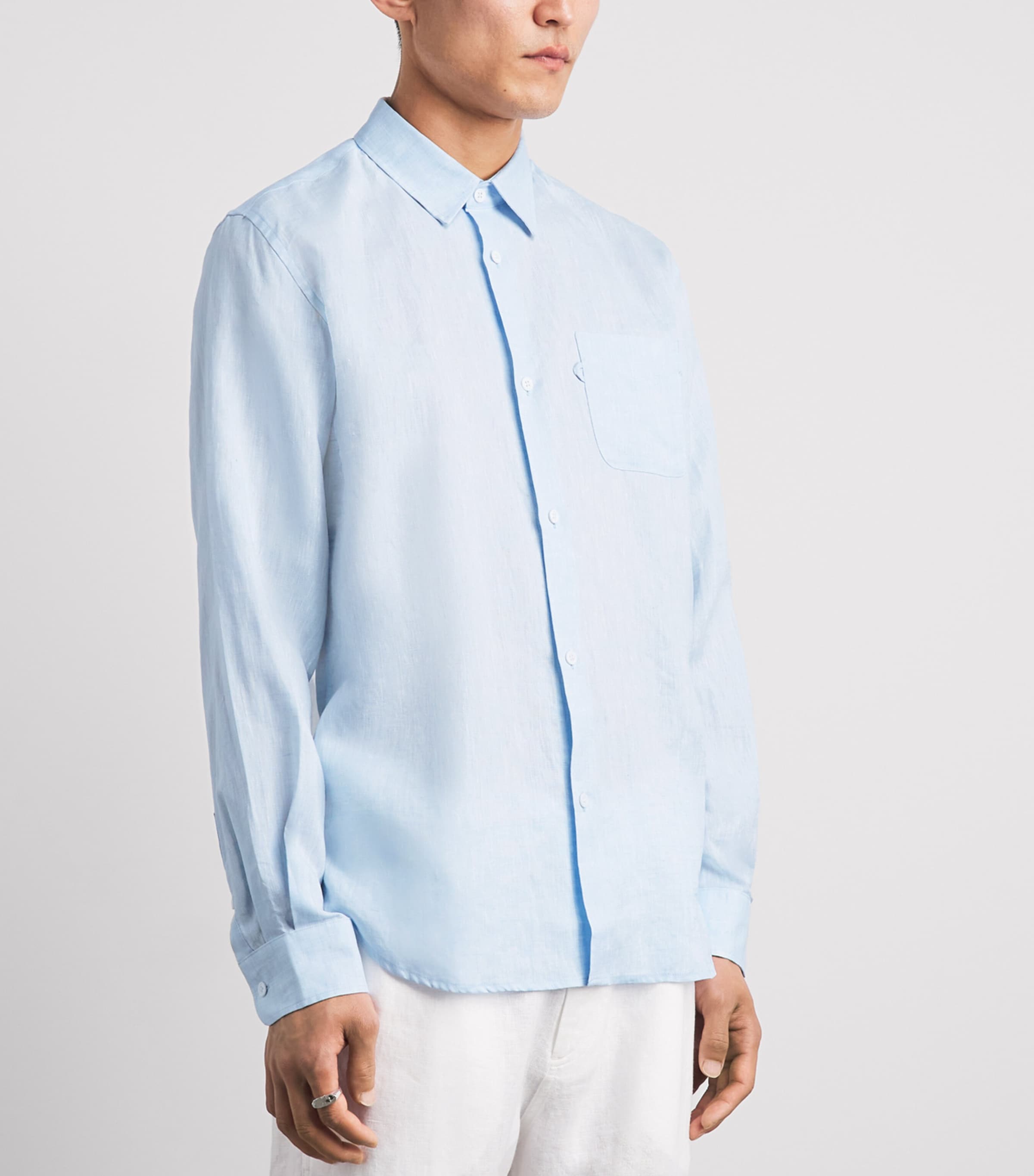 Derek Rose Mens Linen Monaco Shirt Blu Image 4