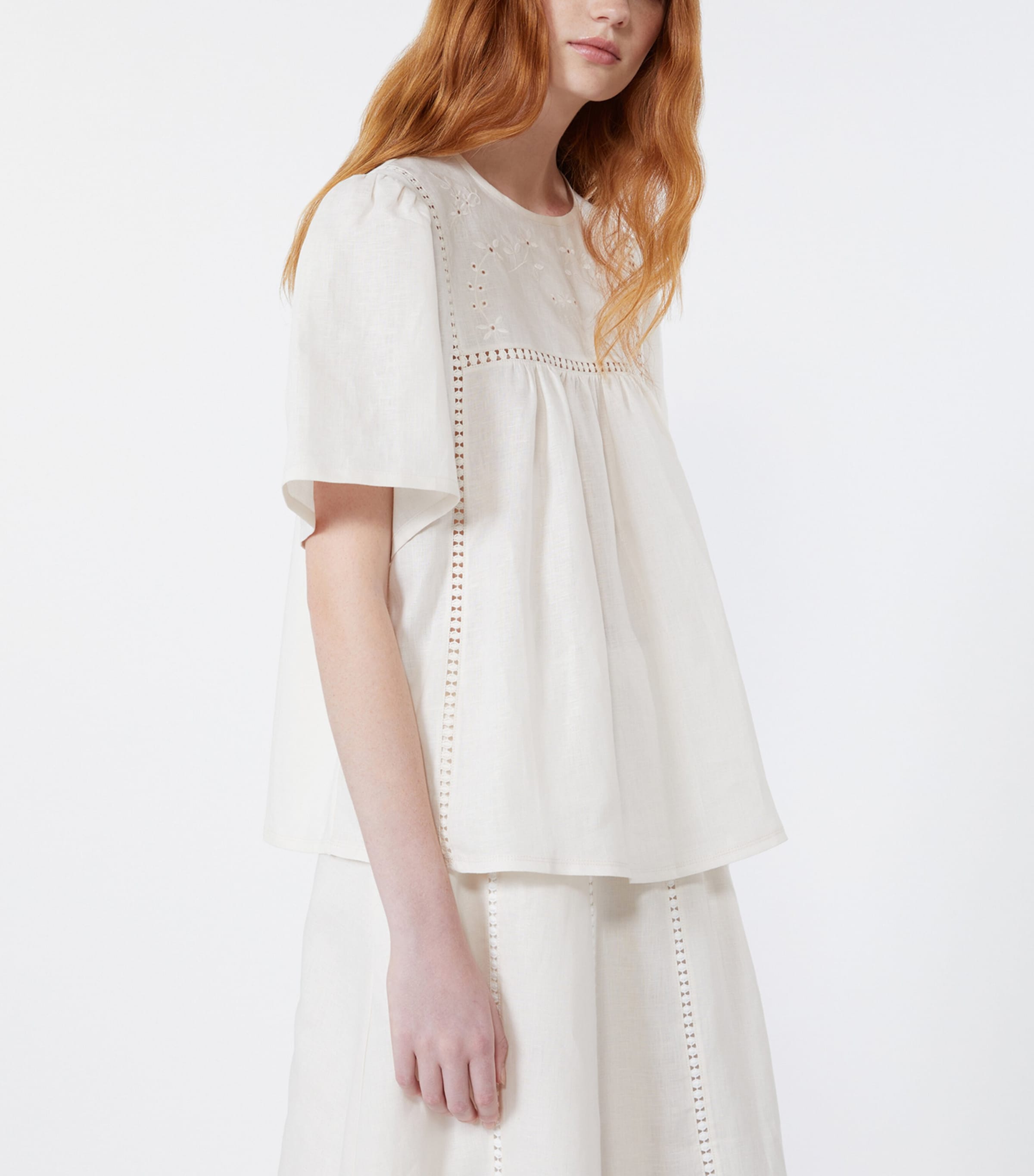 Weekend Max Mara Womens Linen Floral-Embroidered Top Ecru Image 4