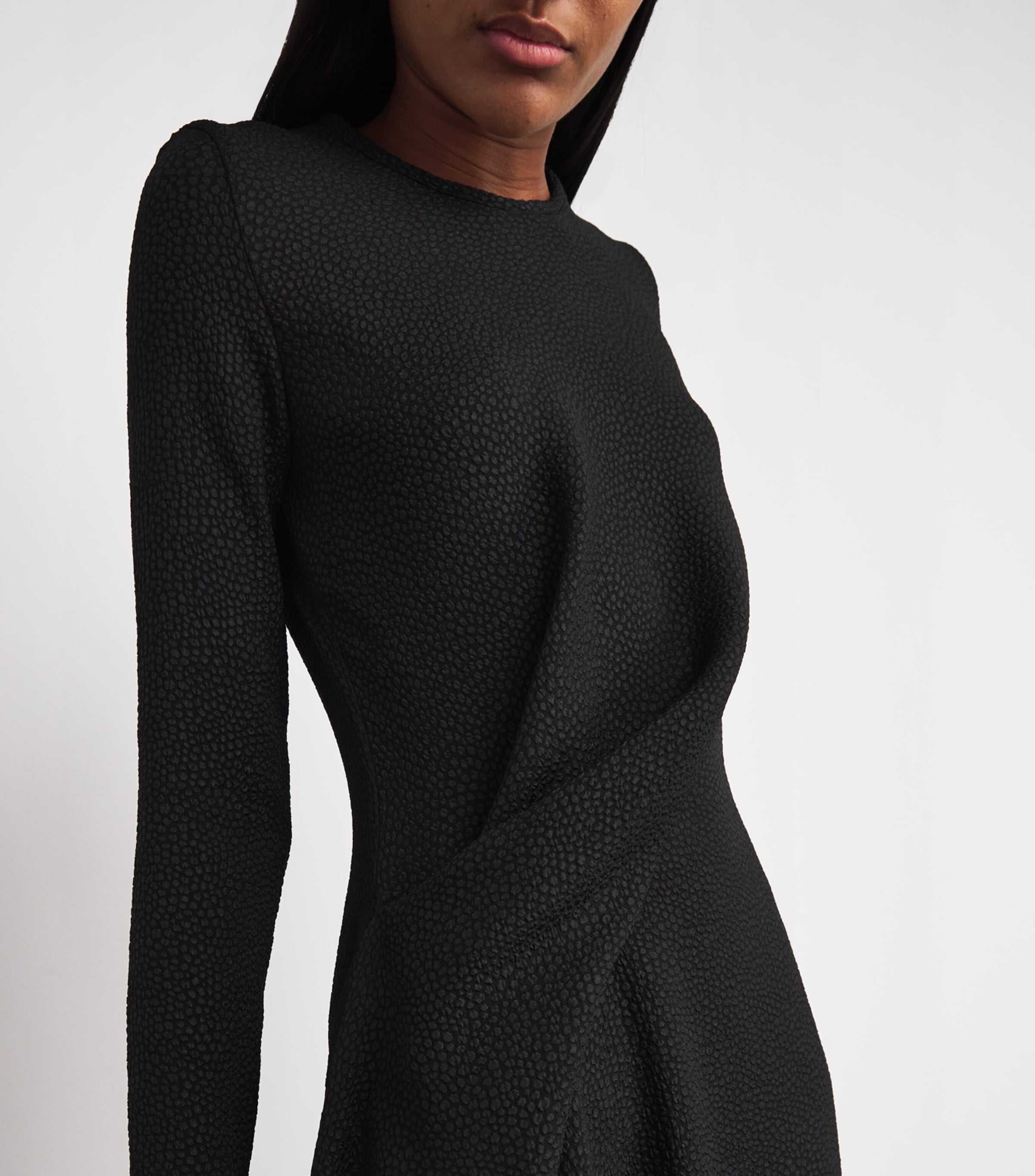 Edeline Lee Womens Jacquard Long-Sleeve Flèche Midi Dress Bla Image 6