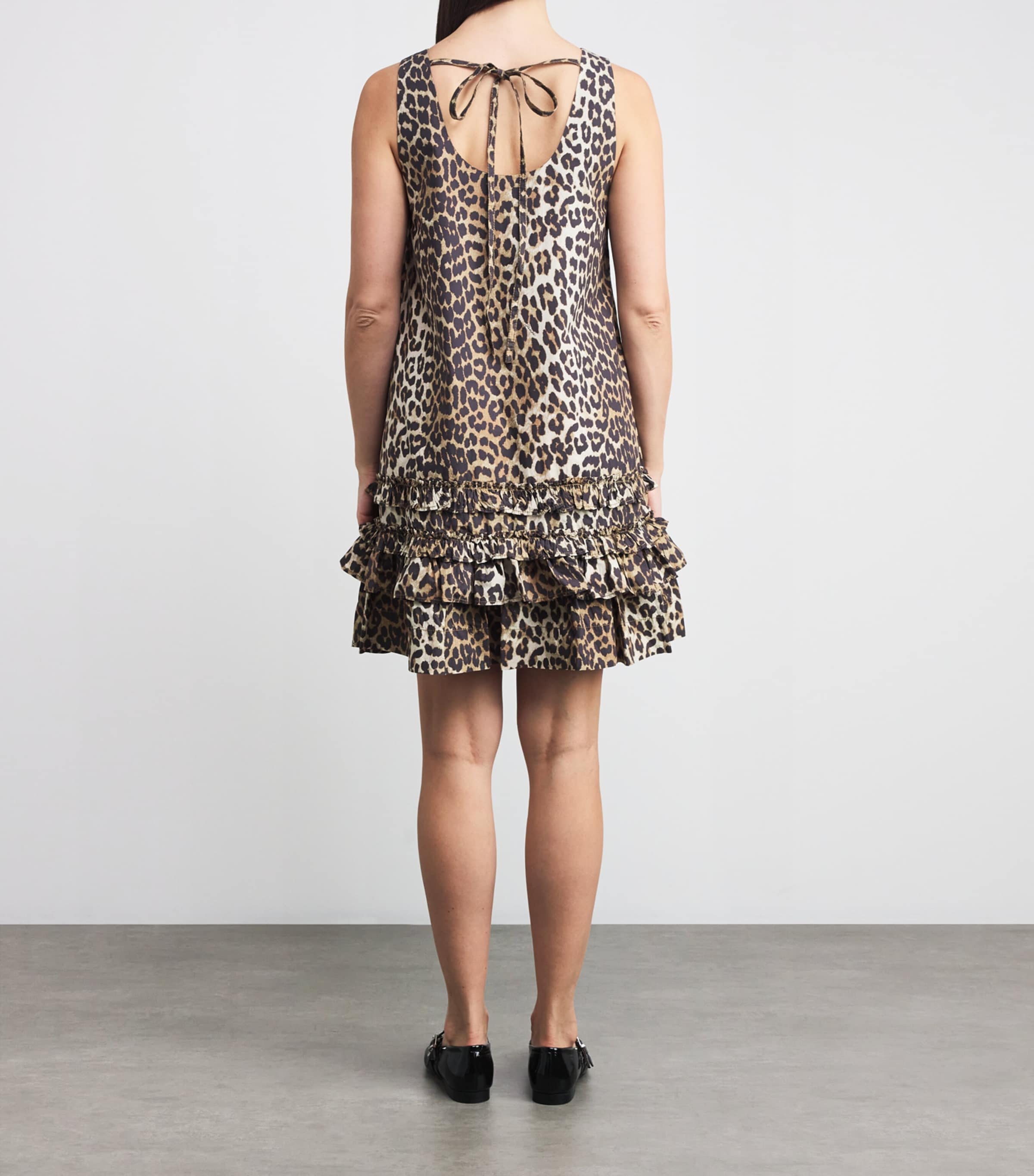 ワンピース GANNI LEOPARD PRINT DRESS Leopard Printed Cotton Tie String Mini Dress | GANNI CA