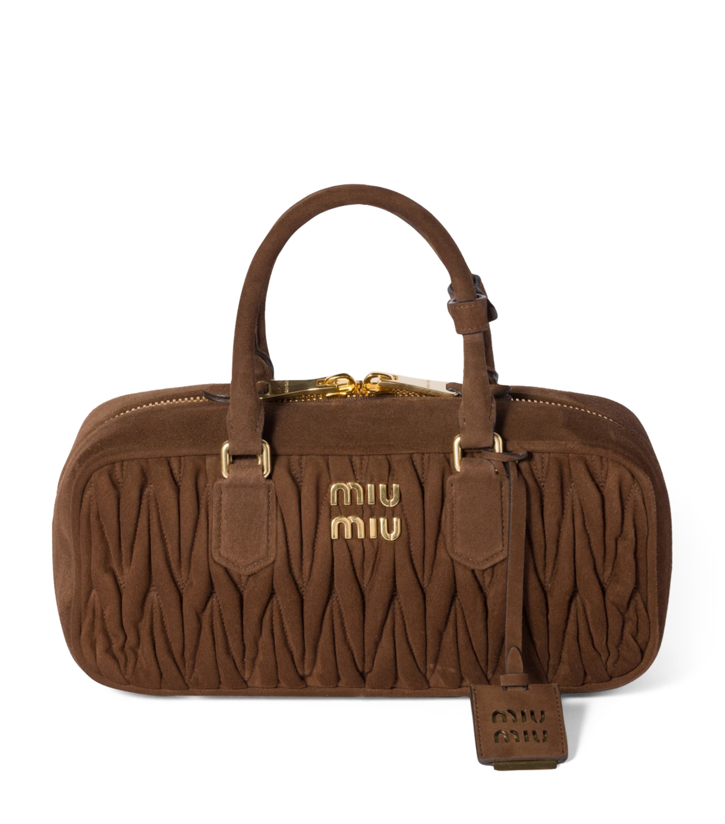 Miu Miu Matelassé Suede Arcadie Top-Handle Bag | Harrods UK
