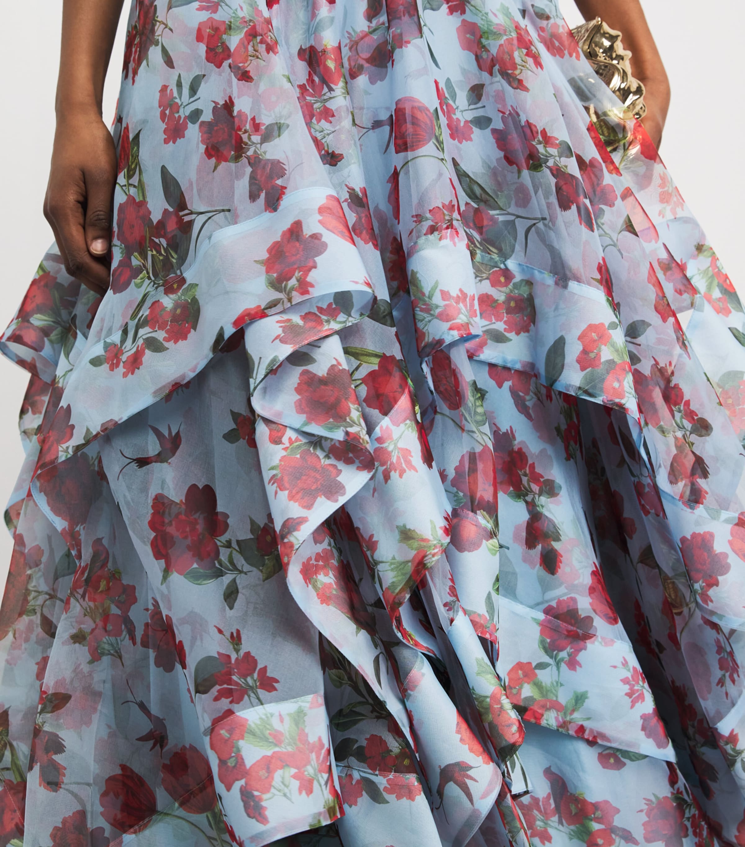 Alice+Olivia Womens Floral Dorothea Gown Amrcn Bty Crlna Blue Image 3