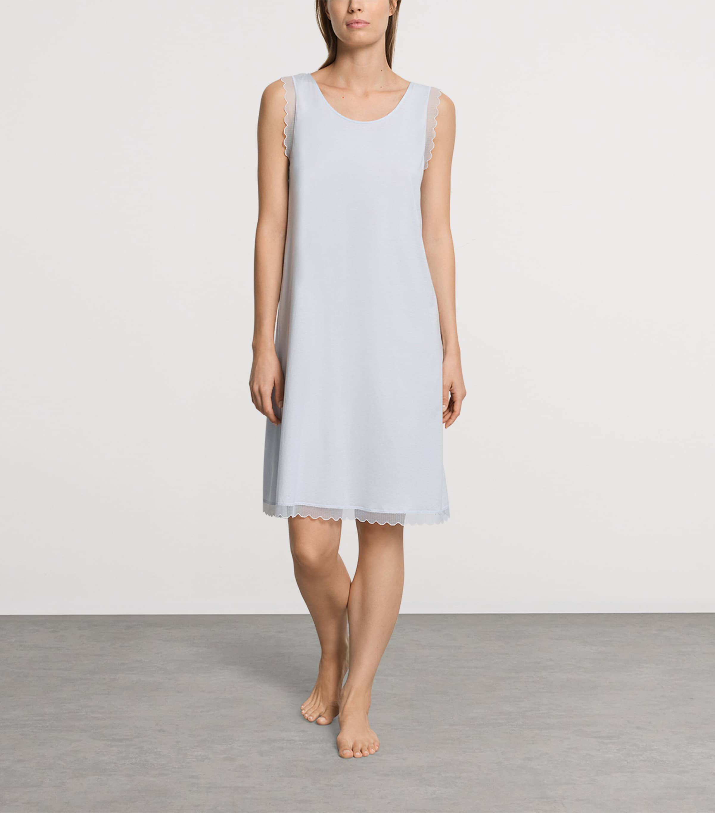 Hanro Womens Cotton Inaya Nightdress Watery Blue Image 4
