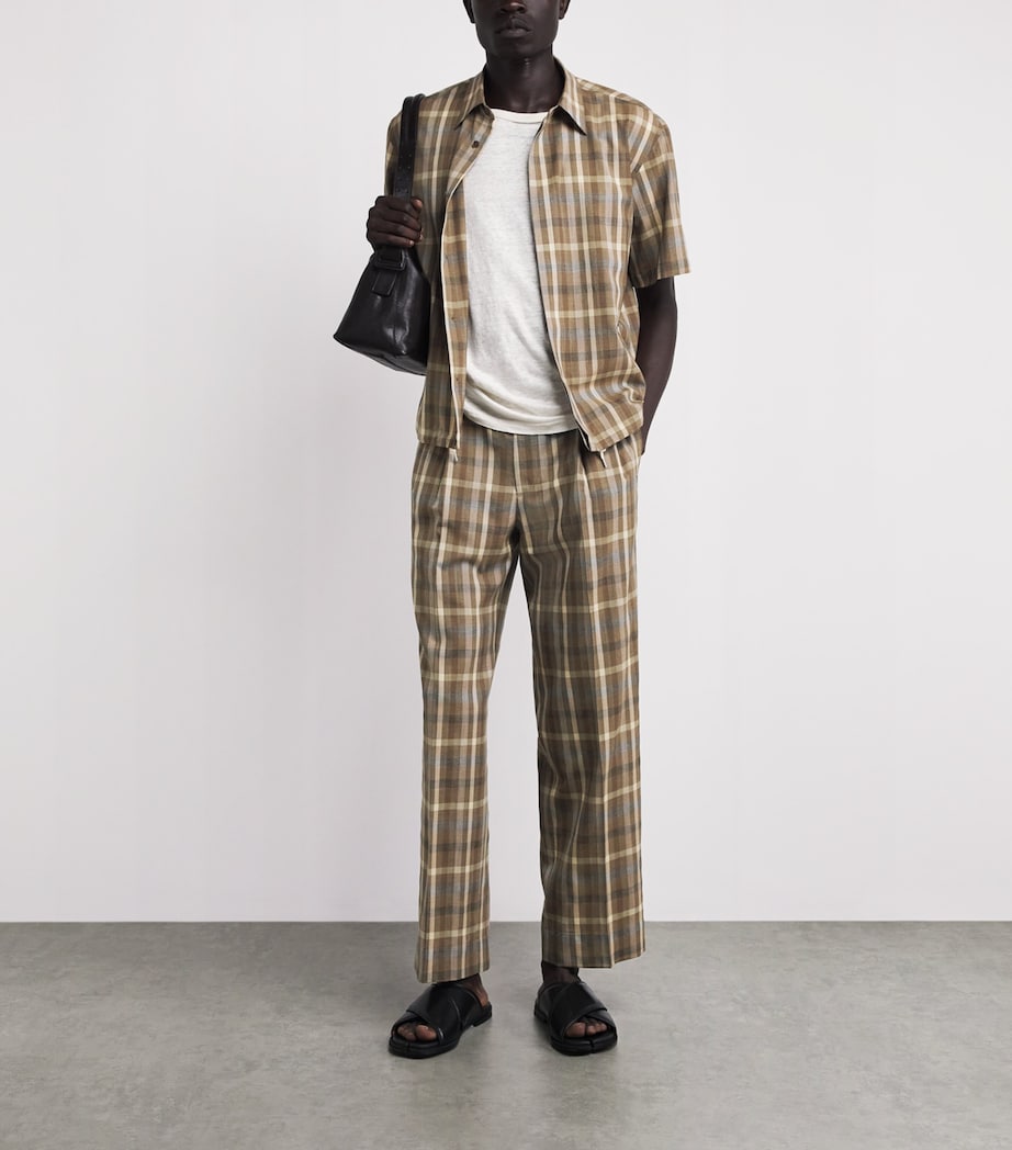 Auralee Mens Wool Check Pleated Wide-Leg Trousers Top Brown Check Image 2