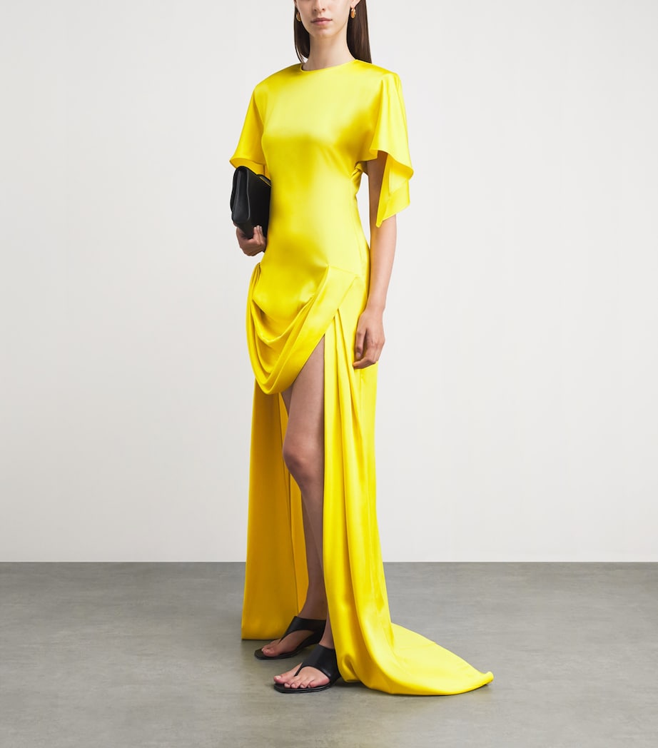 Stella McCartney Womens Satin Draped Maxi Dress Bright Yellow Image 2