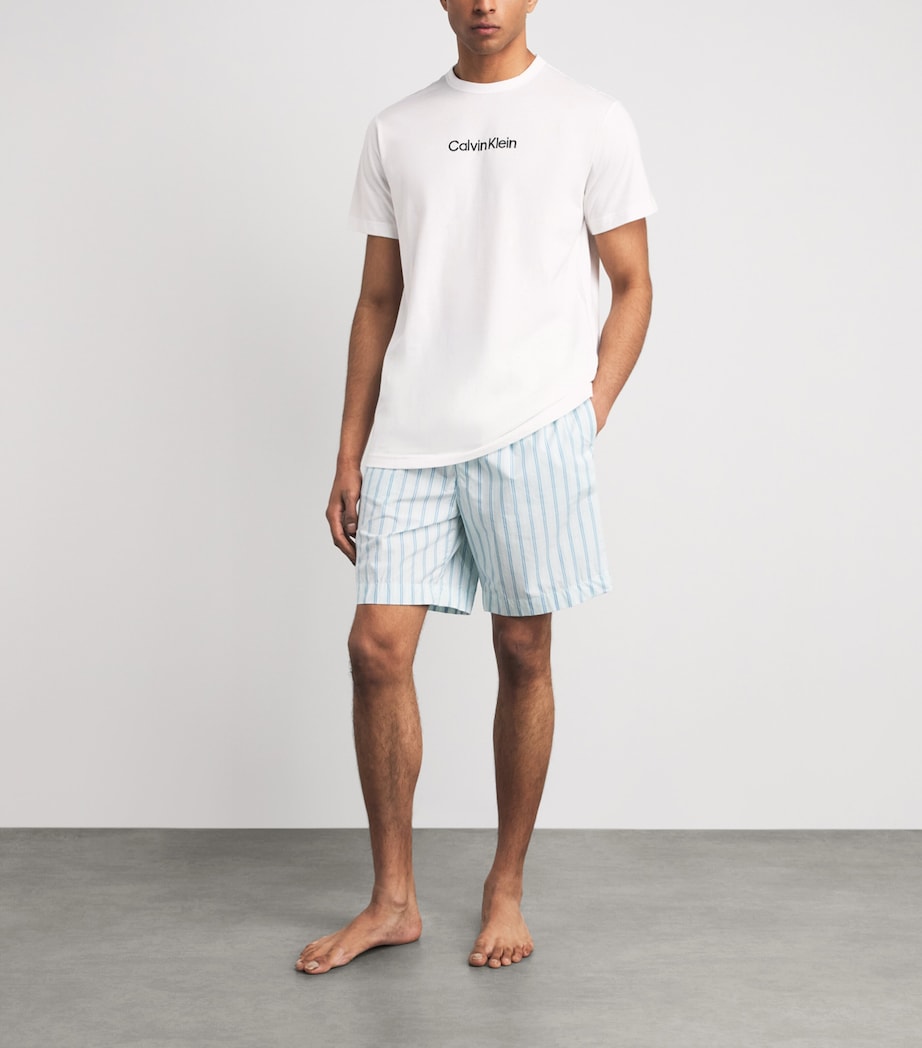 Calvin Klein Mens Cotton T-Shirt and Shorts Pyjama Set Wht/stripe Mist Image 2