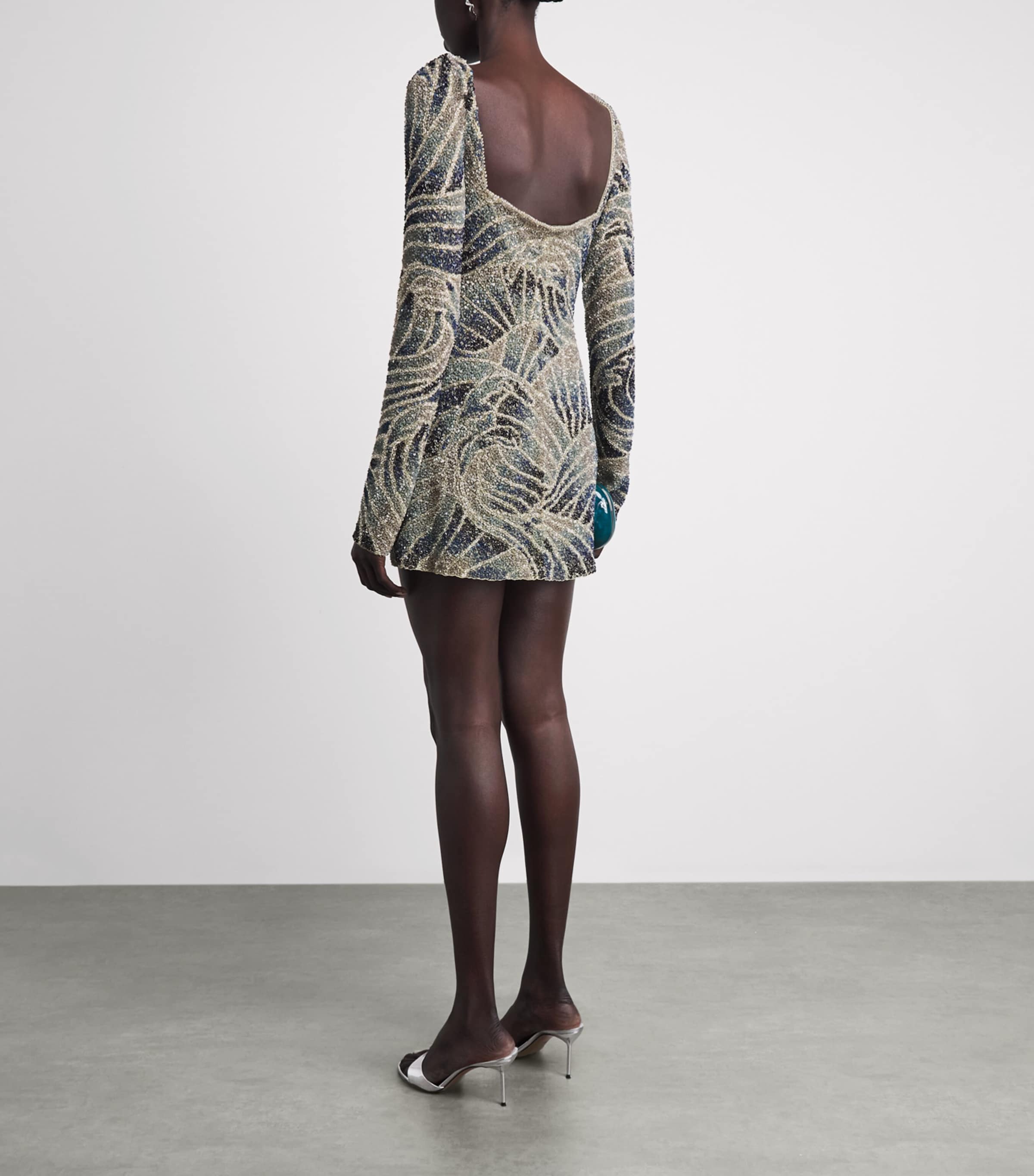 Clio Peppiatt Womens Beaded Mare Mini Dress Ocean Image 4