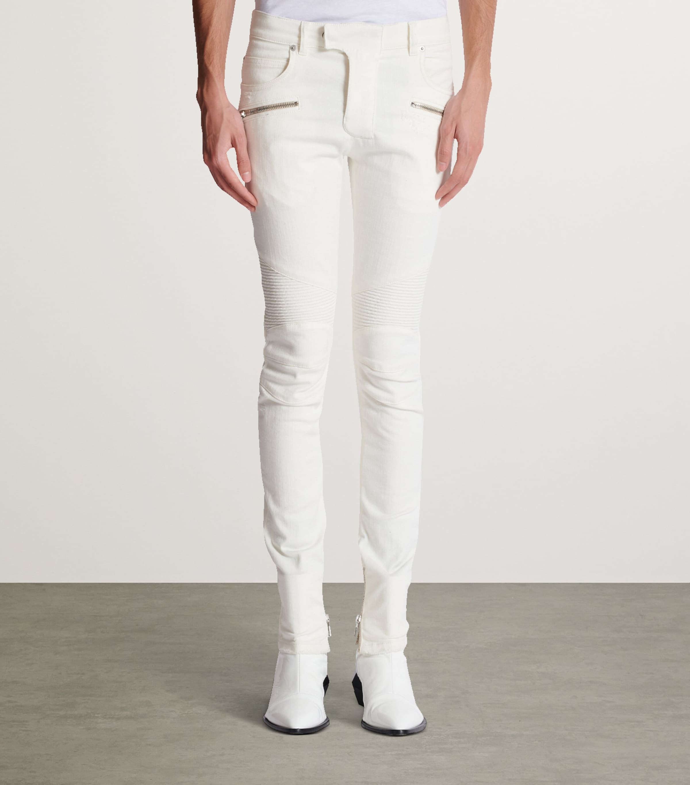 Balmain Mens Slim Biker Jeans Blanc Image 4