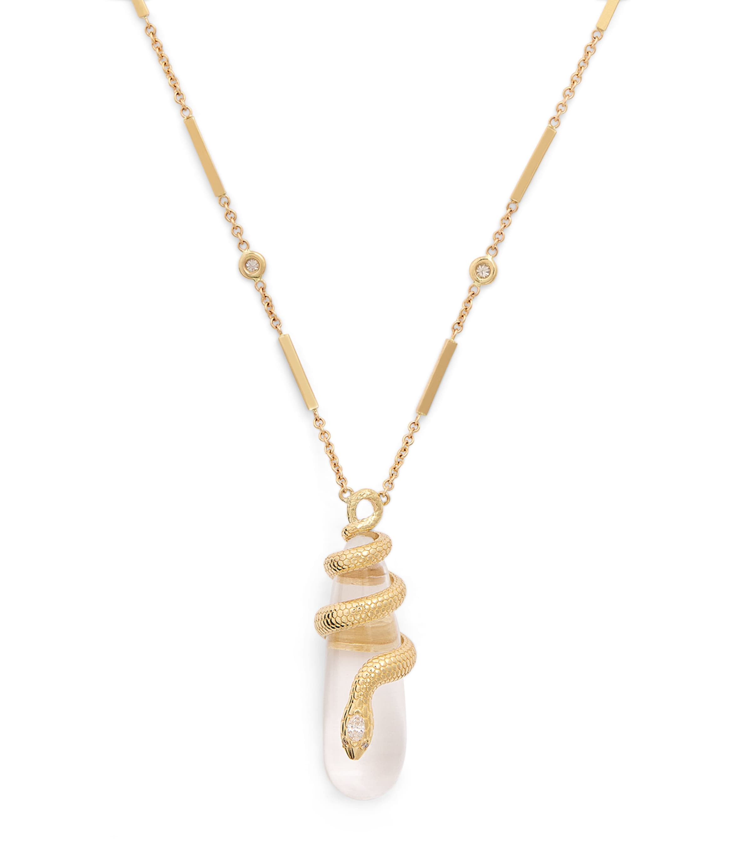 Jacquie Aiche Yellow Gold, Diamond And Quartz Droplet Snake Necklace