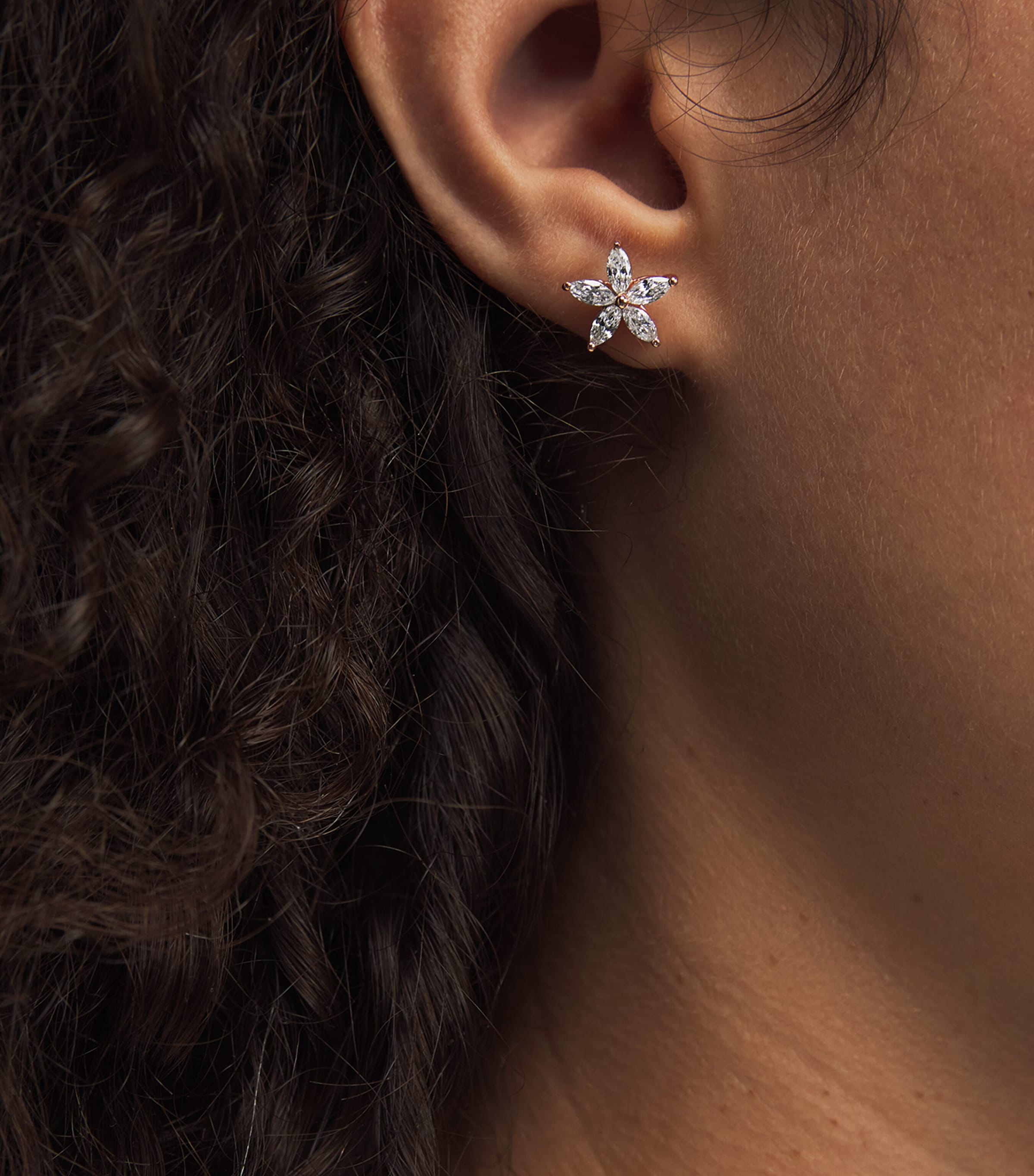 Rose Gold and Diamond Apple Seed Stud Earrings ROSE GOLD Image 2