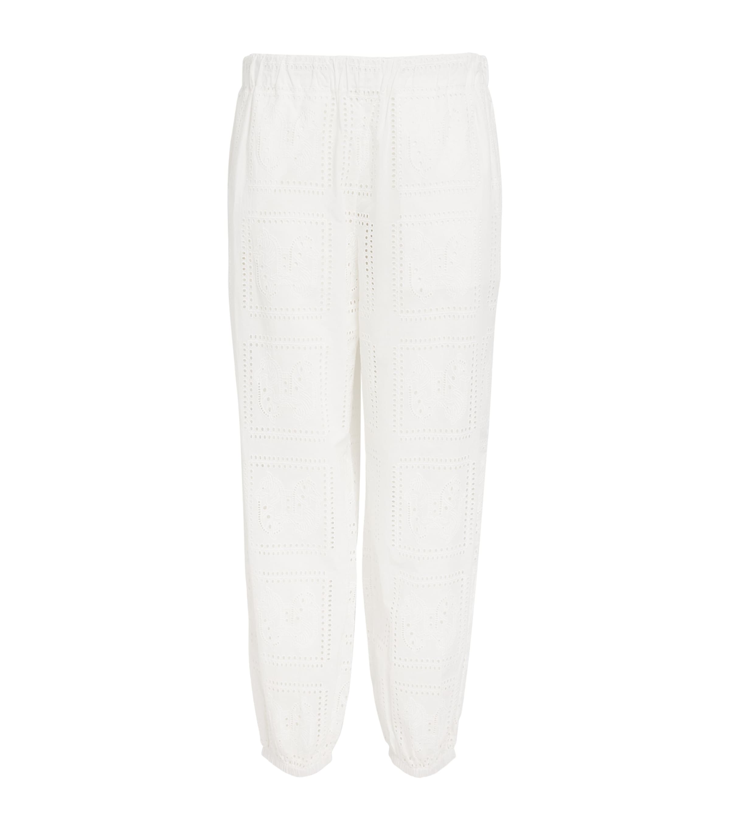 Shop Tory Burch Cotton Eyelet Trousers In White