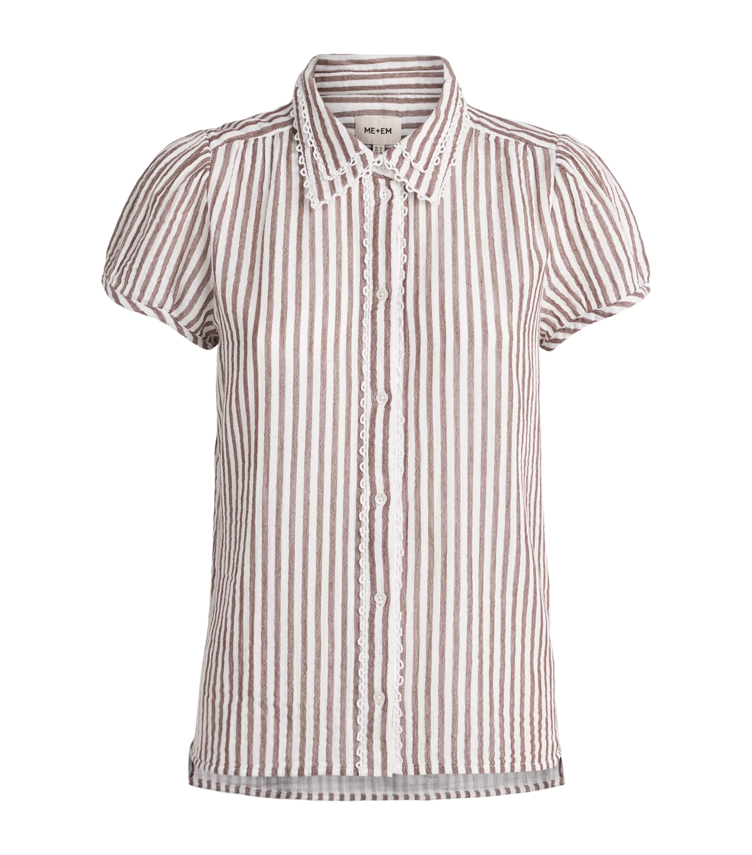 ME+EM Womens Embroidered Stripe Shirt Soft White/pecan Image 1