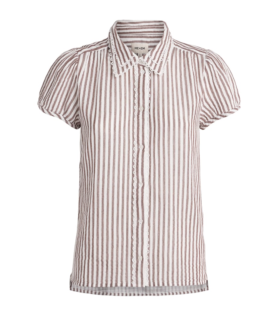 ME+EM Womens Embroidered Stripe Shirt Soft White/pecan Image 1