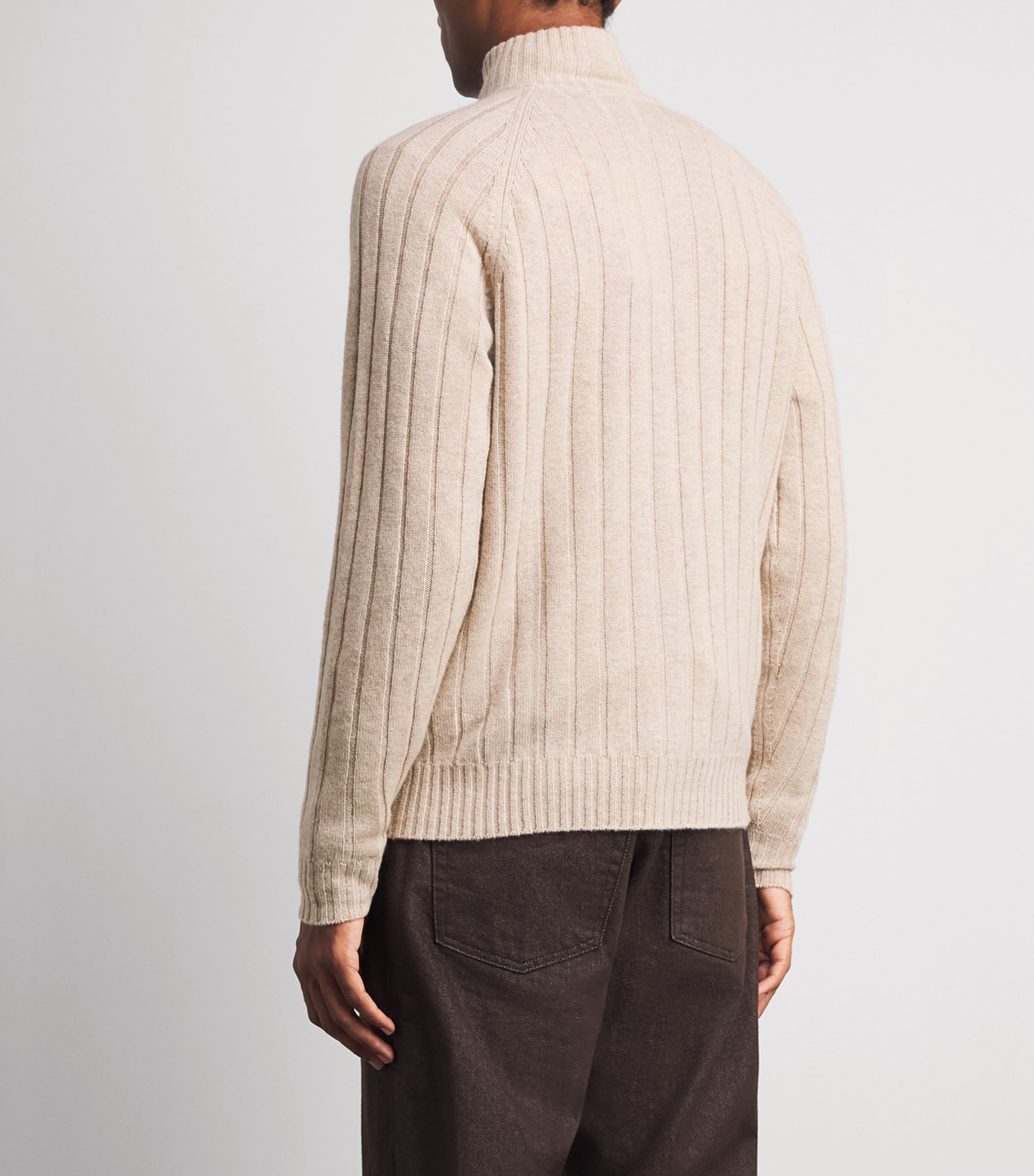 Allude Mens Wool-Cashmere Rib-Knit Cardigan Image 5