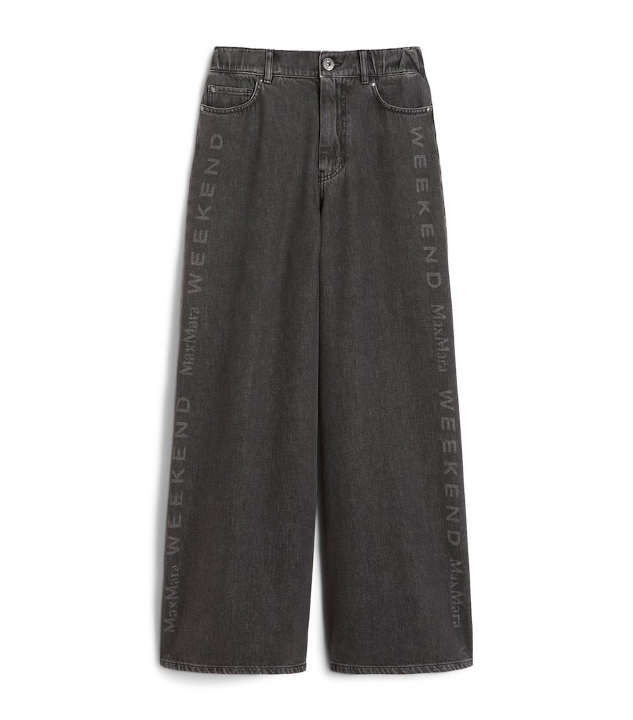 Weekend Max Mara Womens Logo-Printed Authentic Wide-Leg Jeans Black Image 1