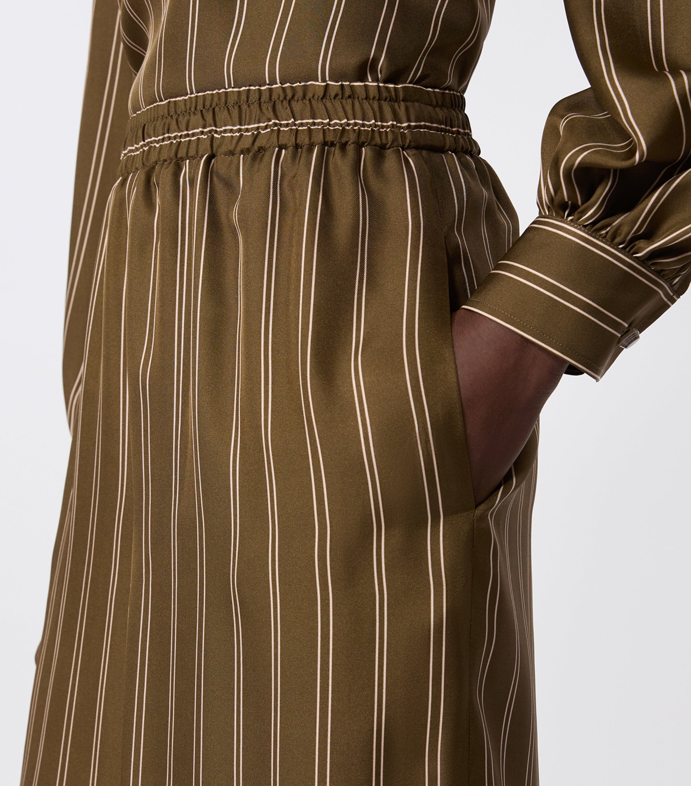 Max Mara Womens Silk Stripe Wide-Leg Trousers Kaki Image 5