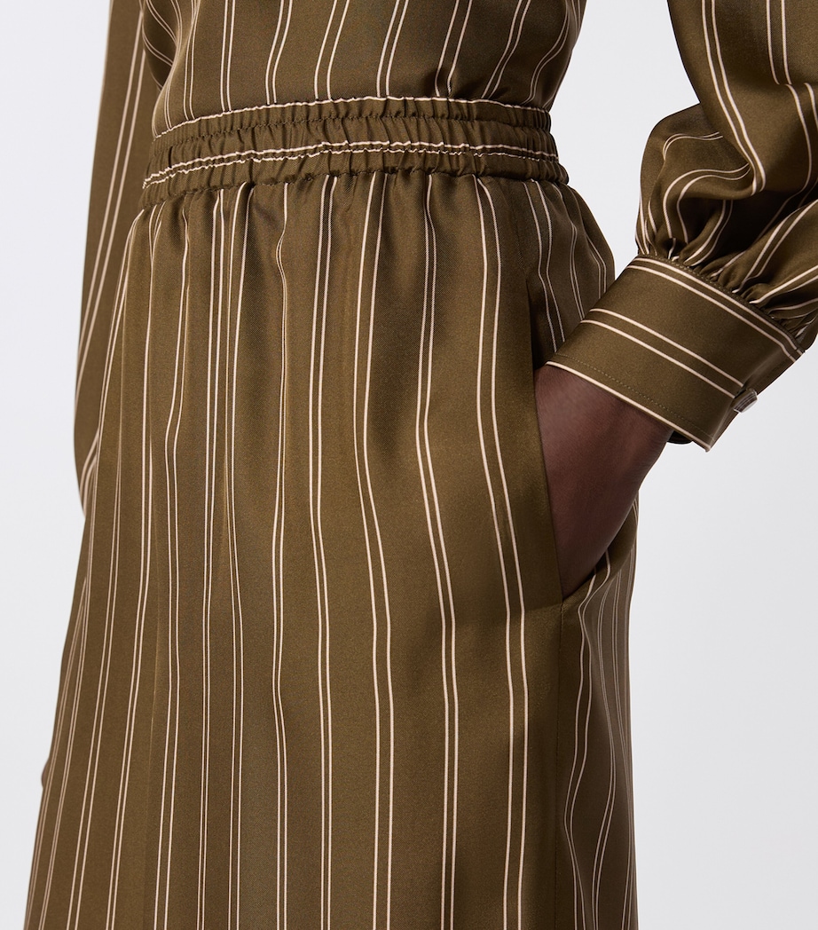 Max Mara Womens Silk Stripe Wide-Leg Trousers Kaki Image 5