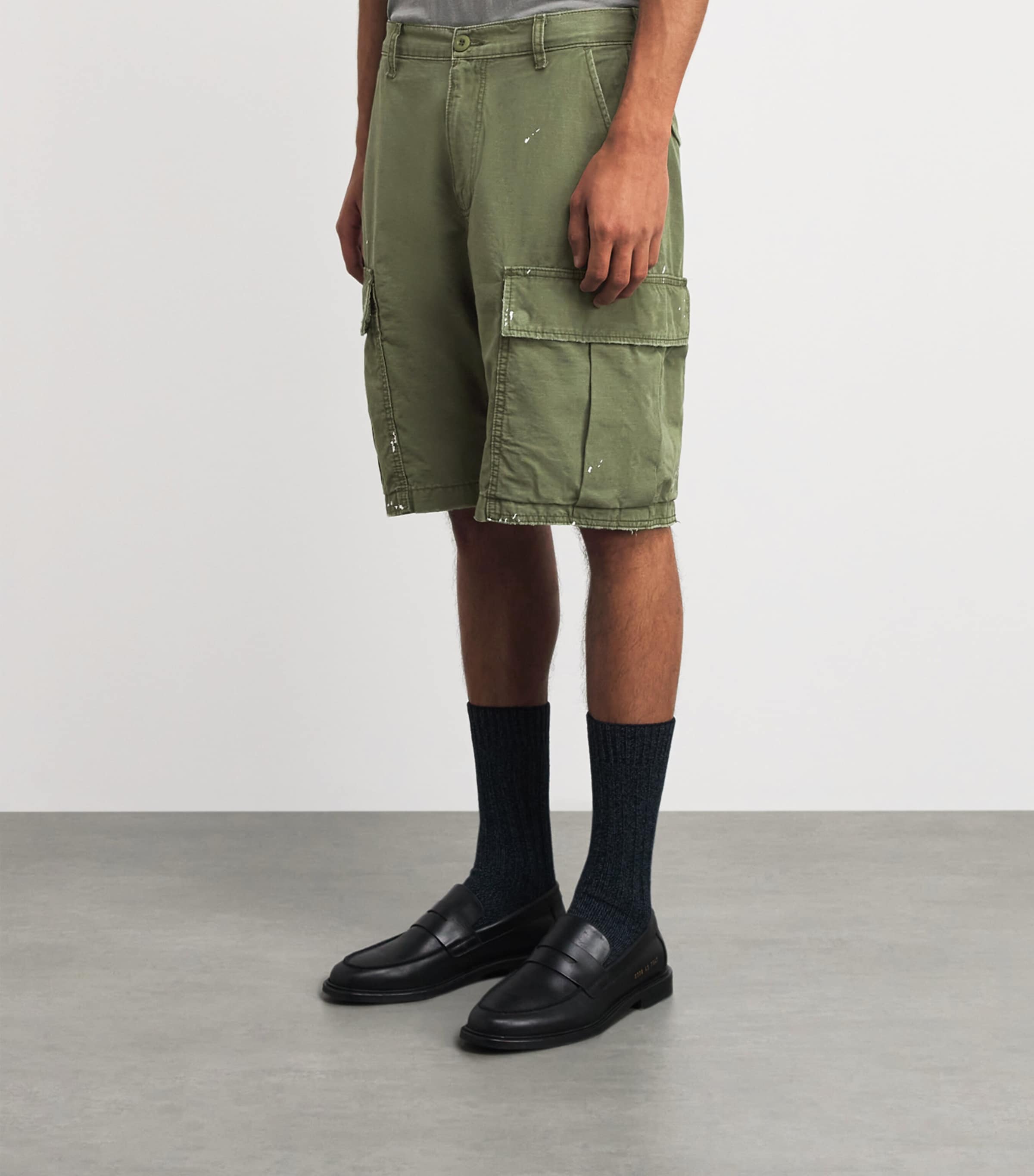 Cherry Los Angeles Mens Cotton Paint Splatter Cargo Shorts Army Green Image 4