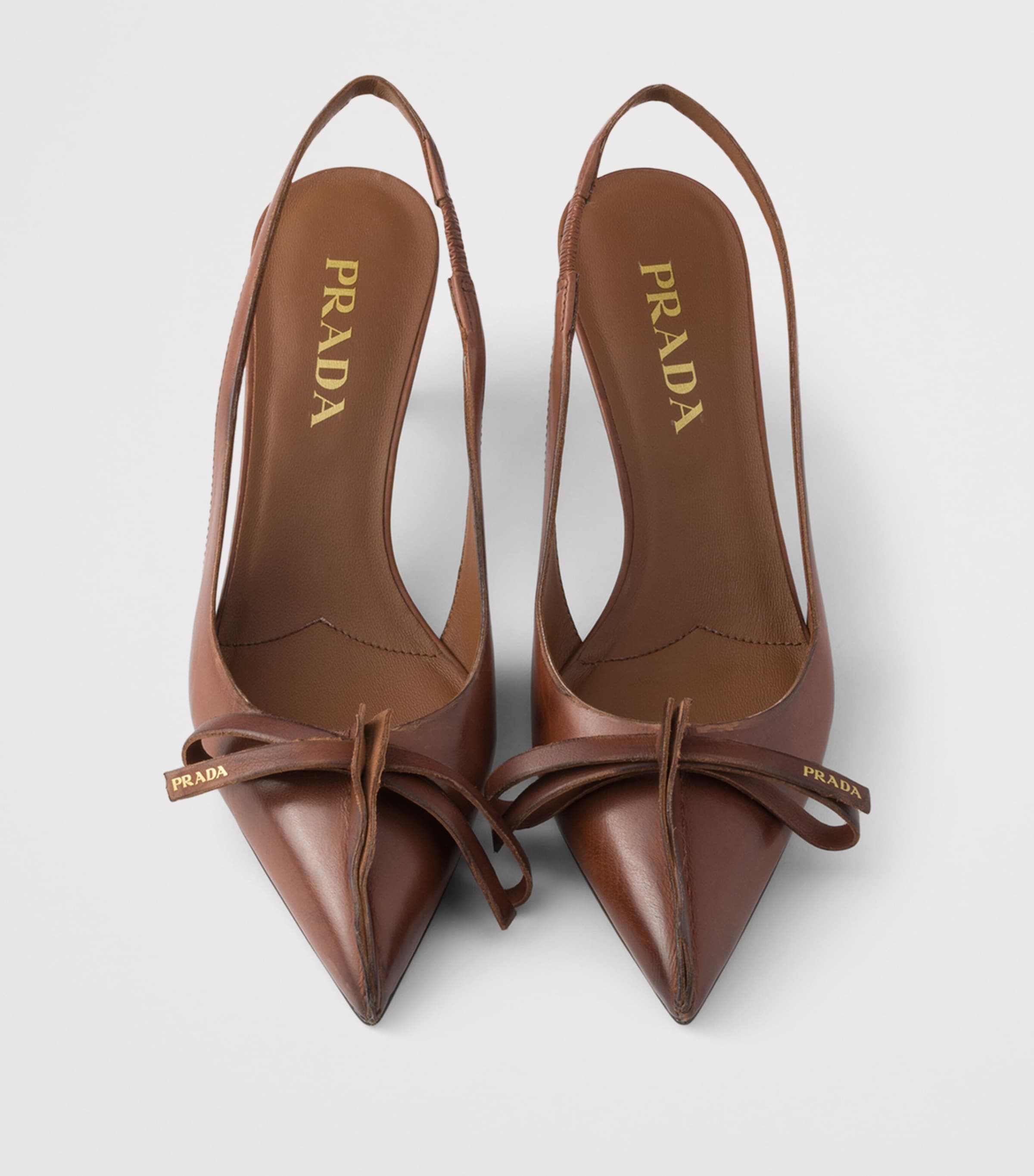 Prada Leather Bow-Detail Slingback Pumps 55 Brown Image 3
