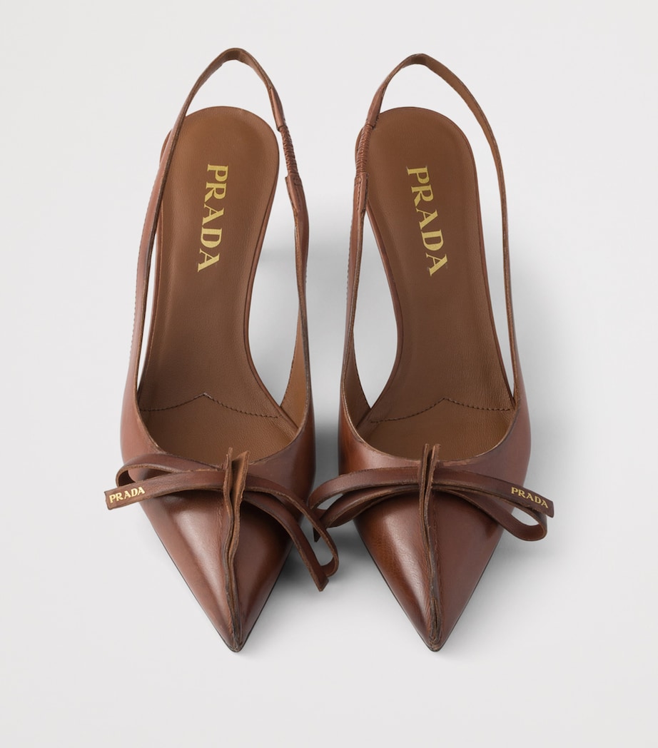 Prada Leather Bow-Detail Slingback Pumps 55 Brown Image 3
