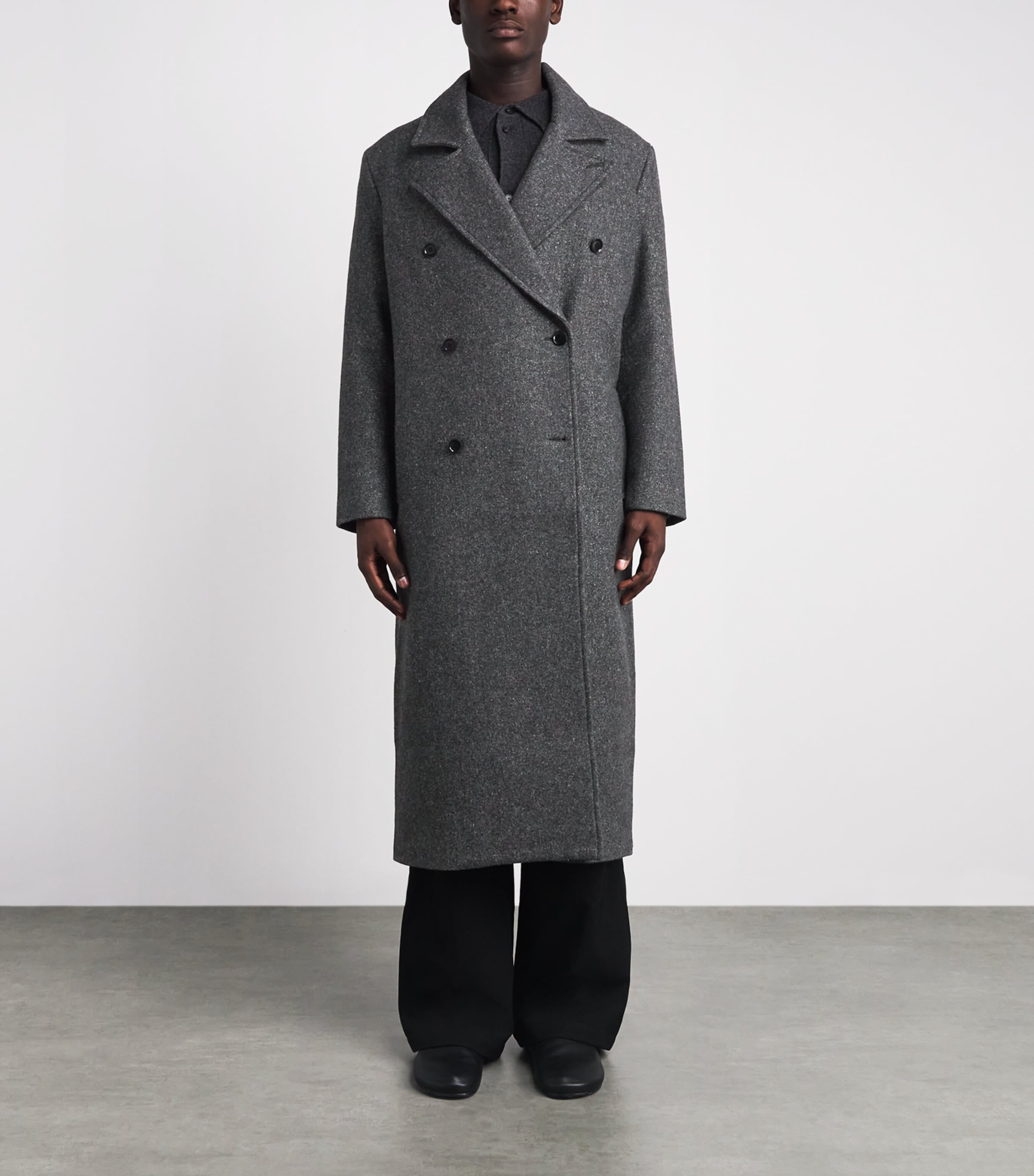 Samsøe Samsøe Mens Wool-Blend Savince Overcoat Dark Grey Mel. Image 4