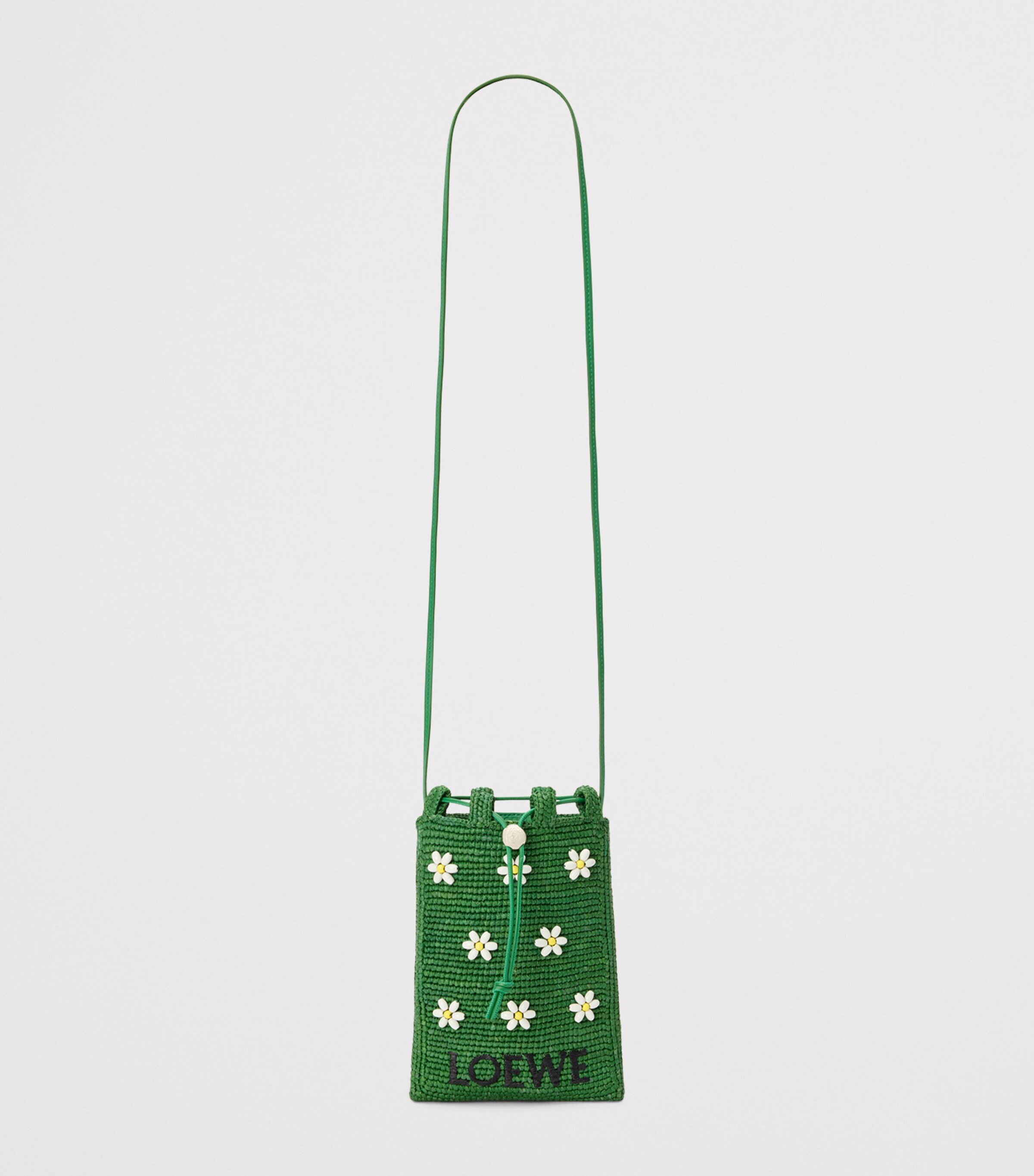 LOEWE x Paula's Ibiza  Raffia Floral-Detail Drawstring Pocket Bag Tropical Green/white Image 3