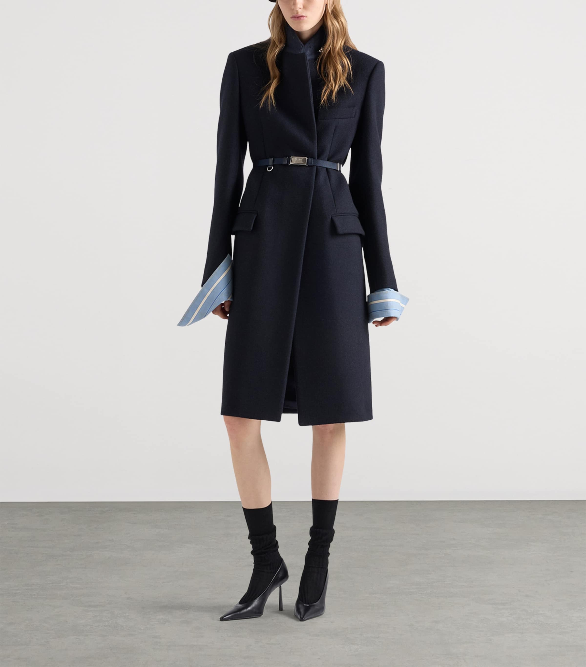 Prada Womens Wool Embroidered Coat Blue Image 2