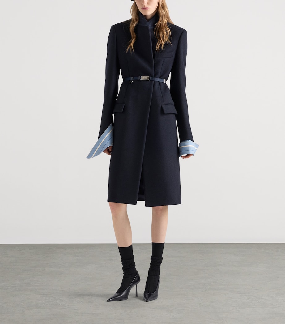 Prada Womens Wool Embroidered Coat Blue Image 2