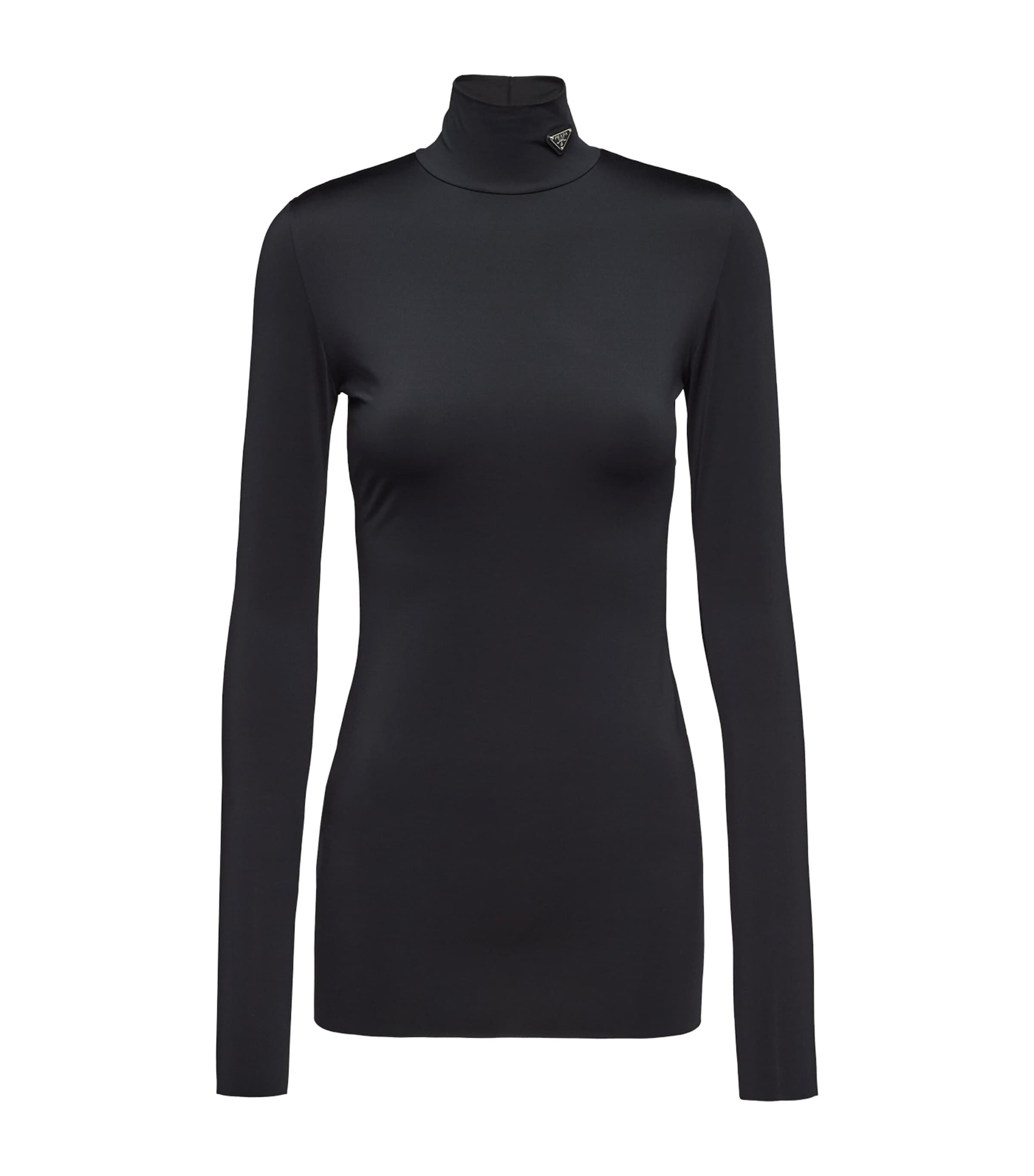 Prada Versatile Stretch Turtleneck Top With Long Sleeves In Black